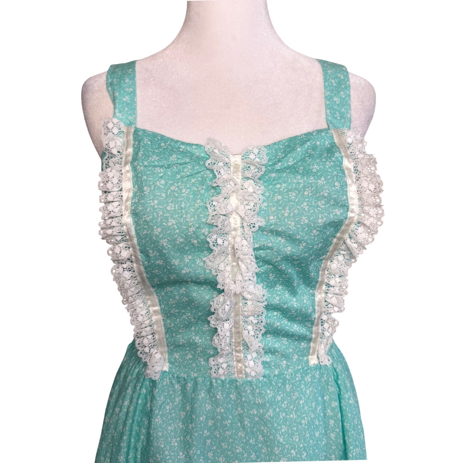Tara Vintage USA 80s Floral Midi Dress Womens Medium Lace Prairie Cottagecore