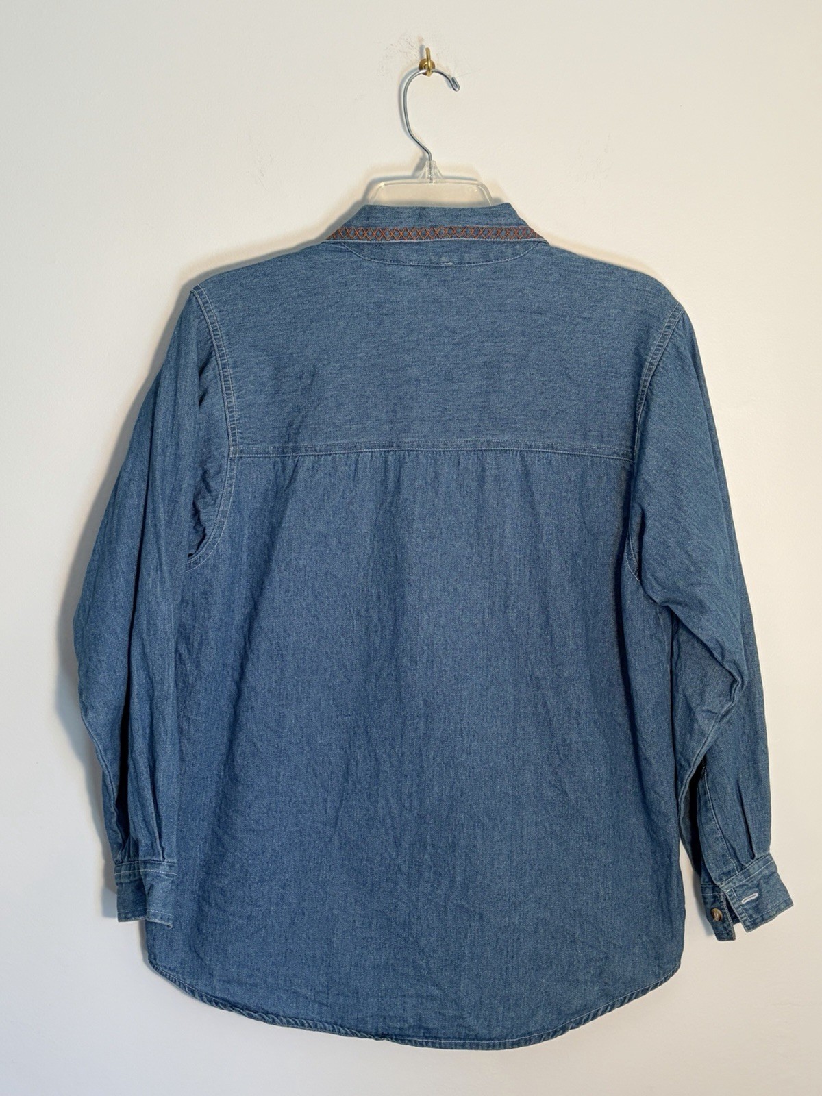 Vintage 80s 90s Erika Womens Blue Denim Southwestern Cowgirl Embroidered Shirt S
