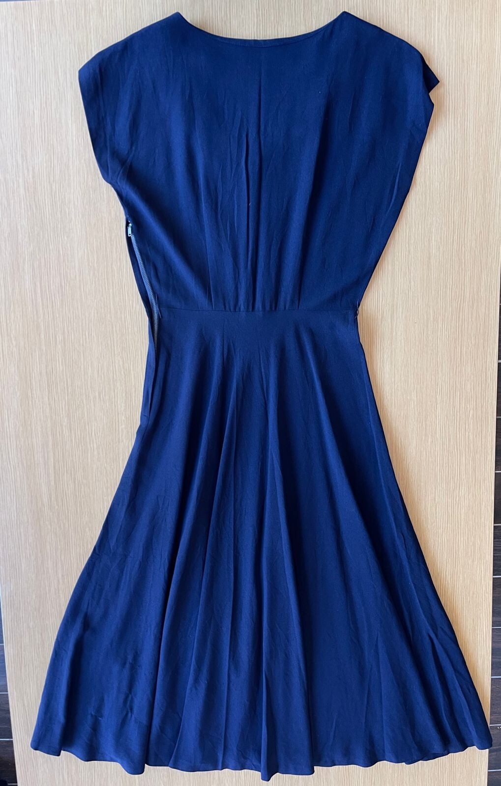 40’s 50’s Navy-Blue Rayon Lace-Beaded Collar Dress Lady Petite Size S/M