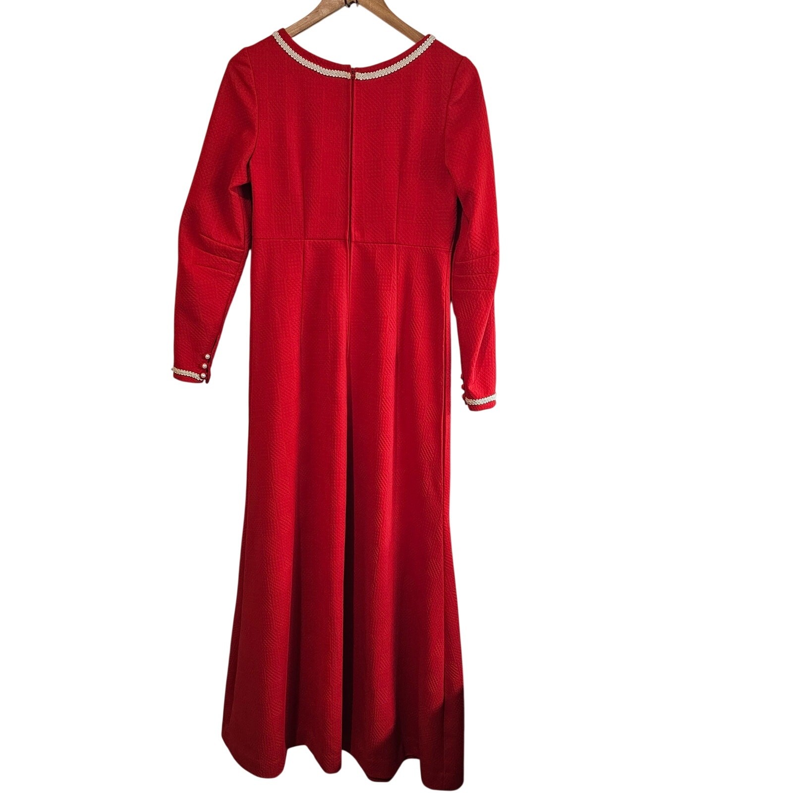 Vintage 70s Handmade Dress Womens Small Red Maxi Glam Cottage Party Modest Retro