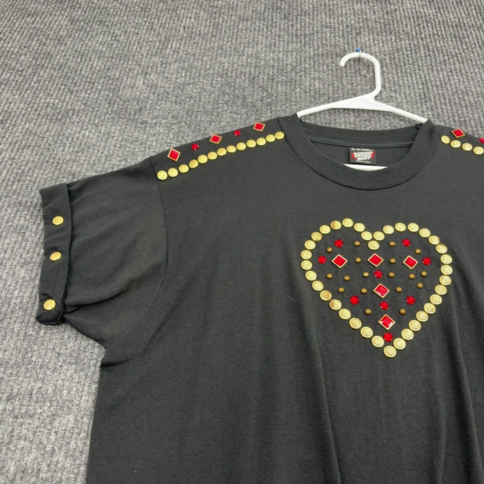 Vintage Screen Stars Best T Shirt XL Black Cotton Blend Studded Heart Retro 80s