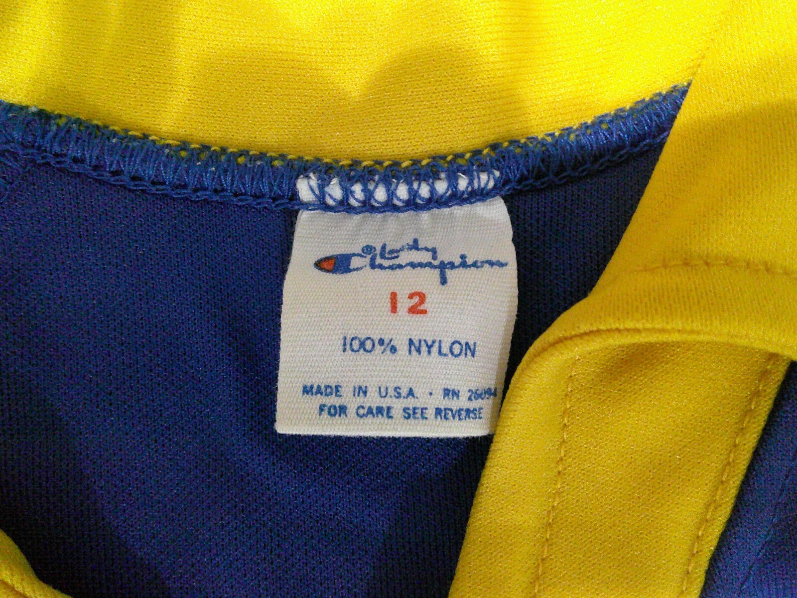 Vtg 70’s Lady Champion Nylon MOUNTIES Jersey L/S Shirt Blue/Yellow USA 12 NOS