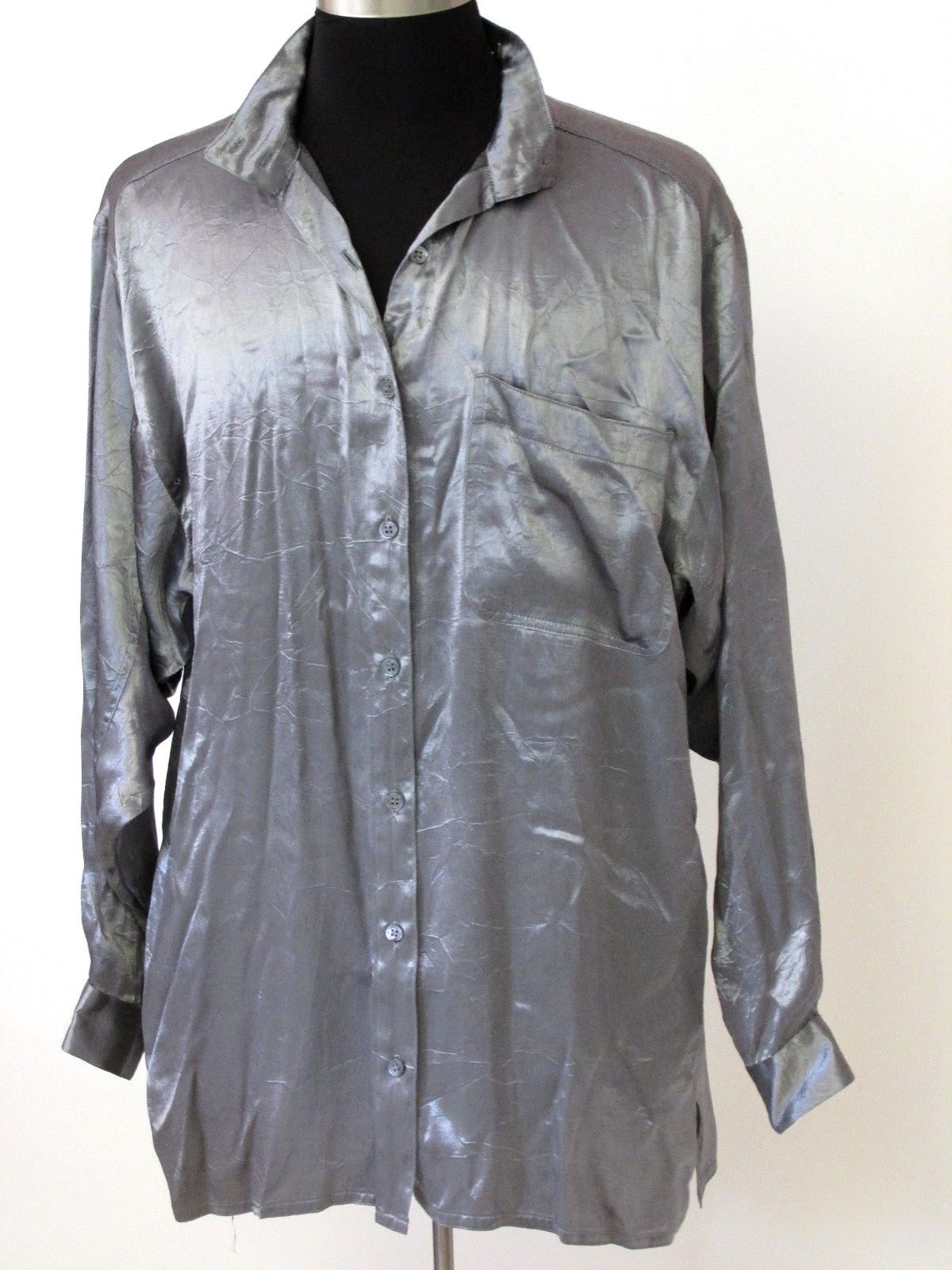 Vintage Women`s Silver Metallic Blouse by Danny Noble Plus Large XT Large Shirt