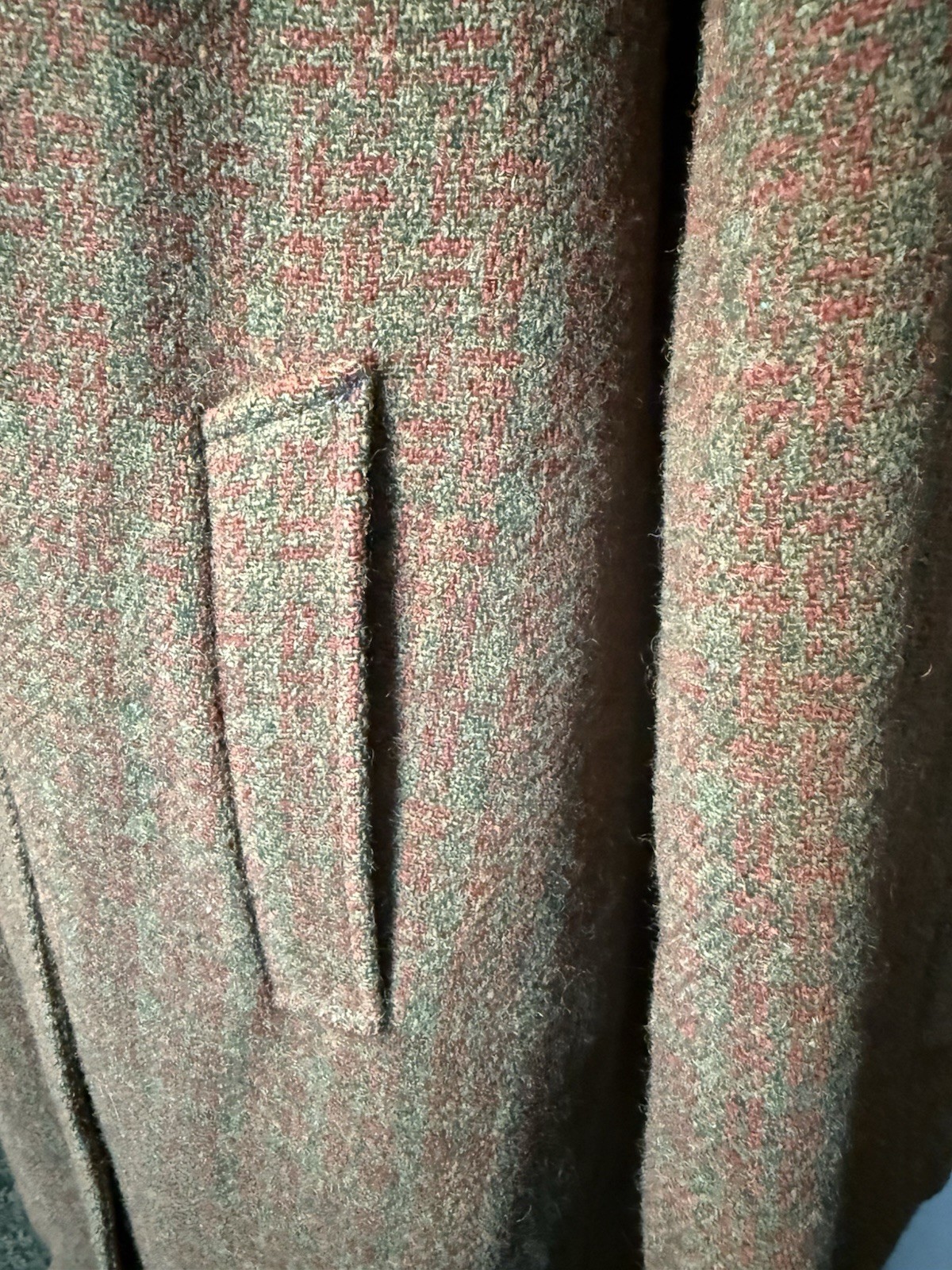 Vintage 60s 70s Harris Tweed Coat Brown Green Scottish Wool Overcoat Ladies S/M