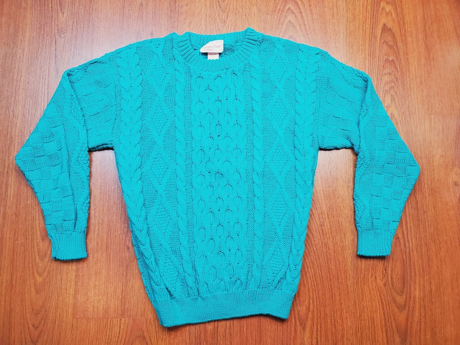 Vintage 90’s Carriage Court Teal/green Cable Knit Sweater Womens small Classic