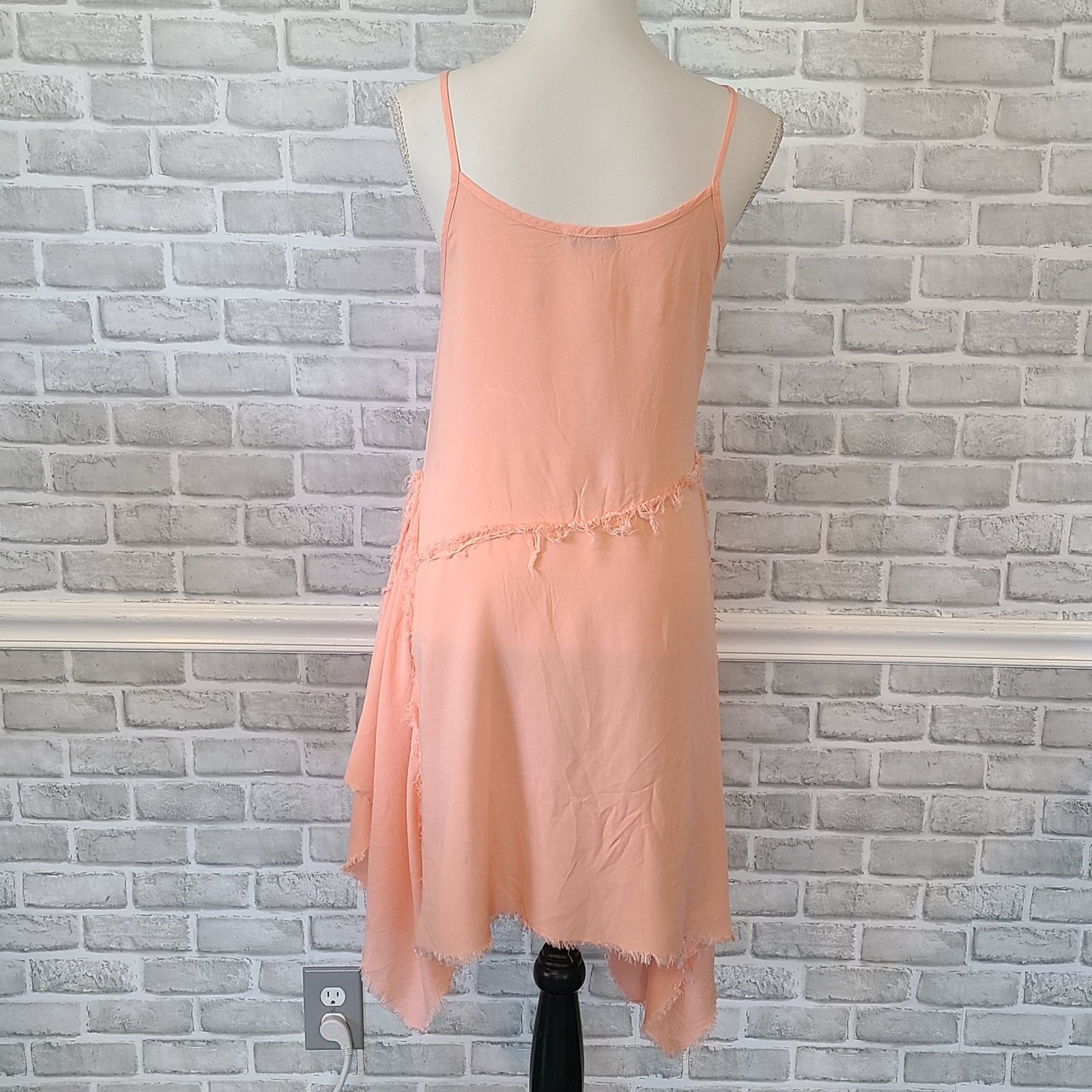 Diamante Pink Strappy Asymmetrical Raw Hem Dress Ballet Fairy Core Feminine Med