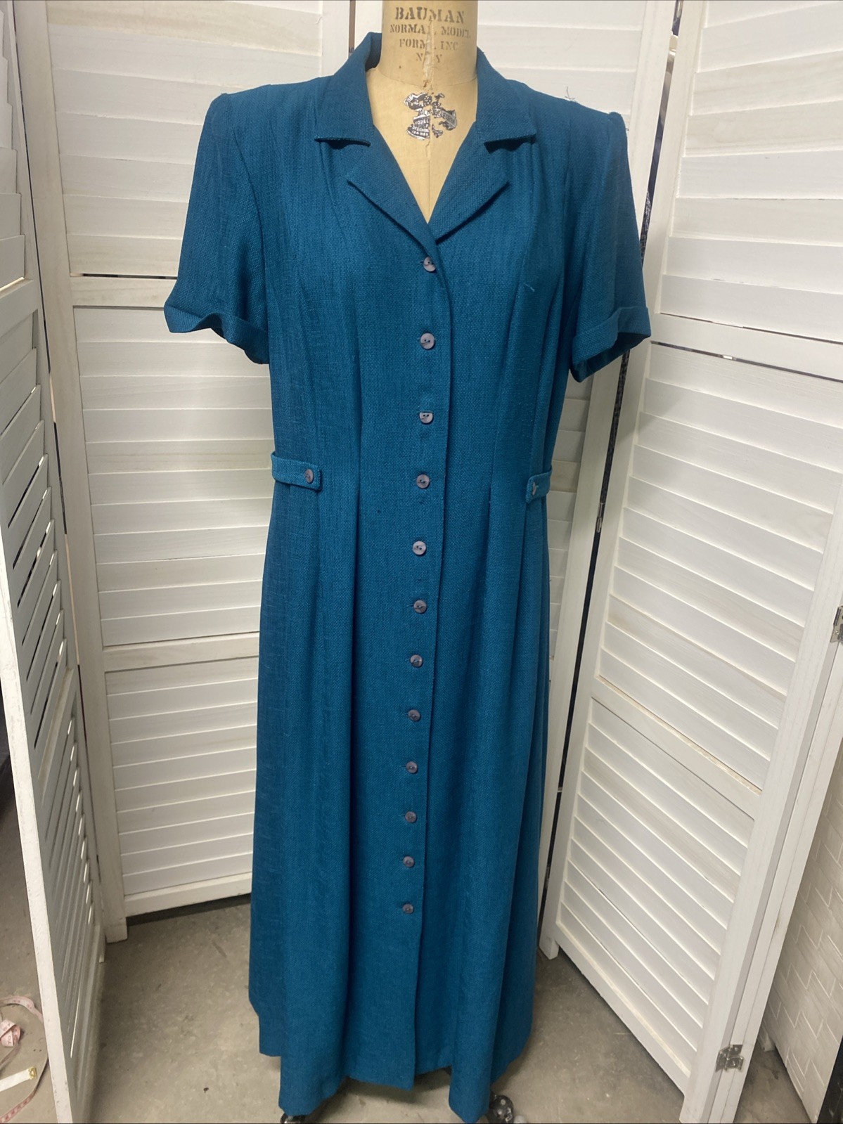 Vtg 80s 90s Pretty Woman Teal Green Maxi Fit N Flare Hourglass Dress Sz LRG 14