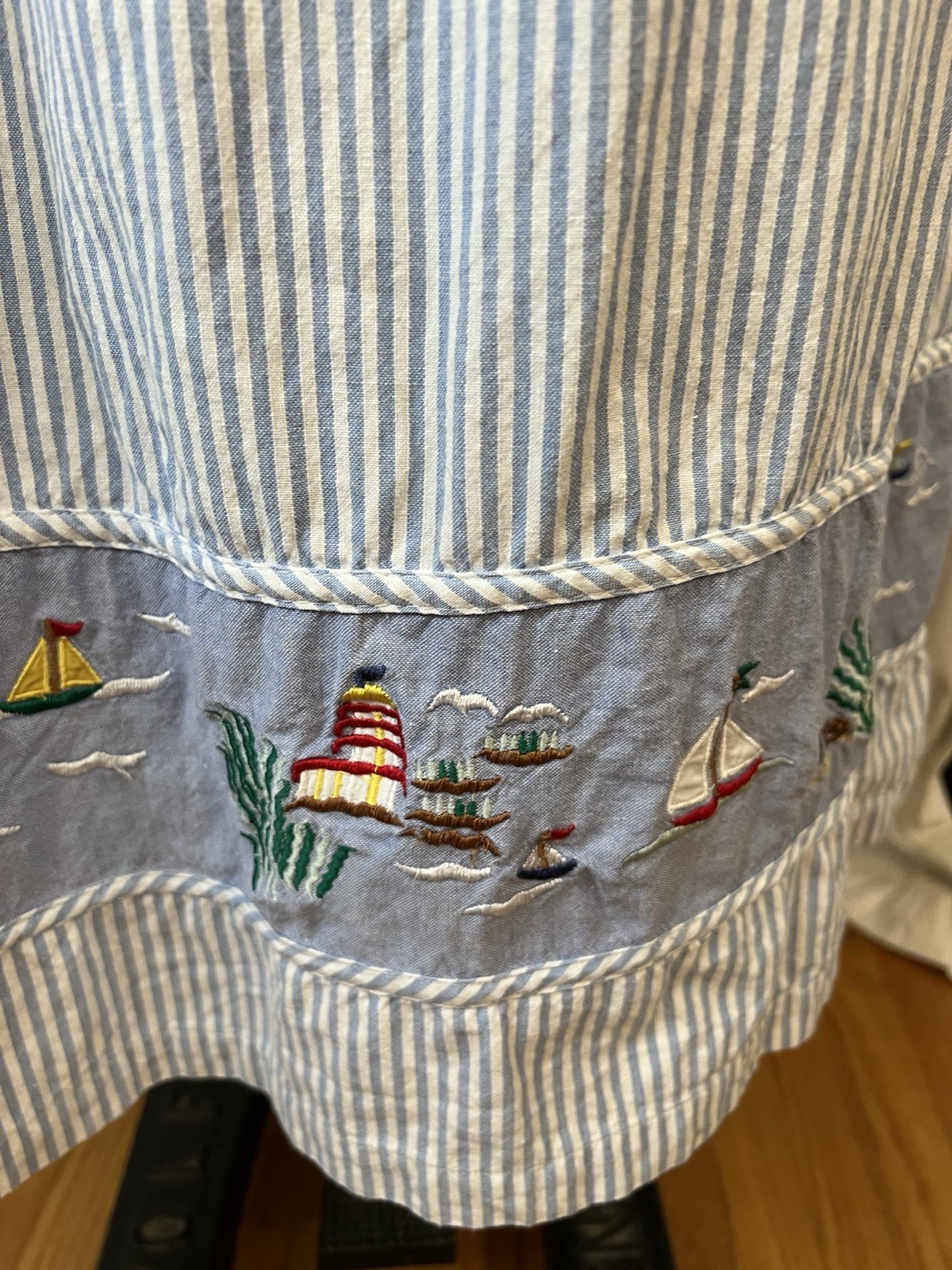 The Quacker Factory Grannycore Hickory Stripe Muumuu W/ Nautical Embroidery L