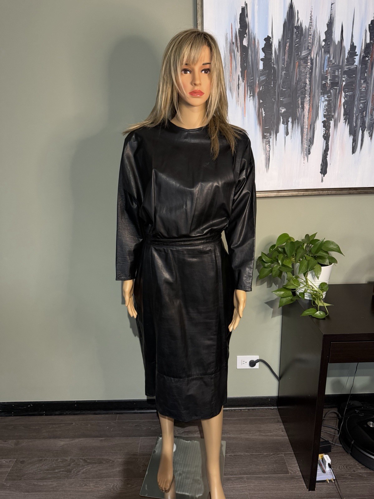 Vintage Designer Leather Dress 1980s Vakko New York Alt Goth Grunge 90s