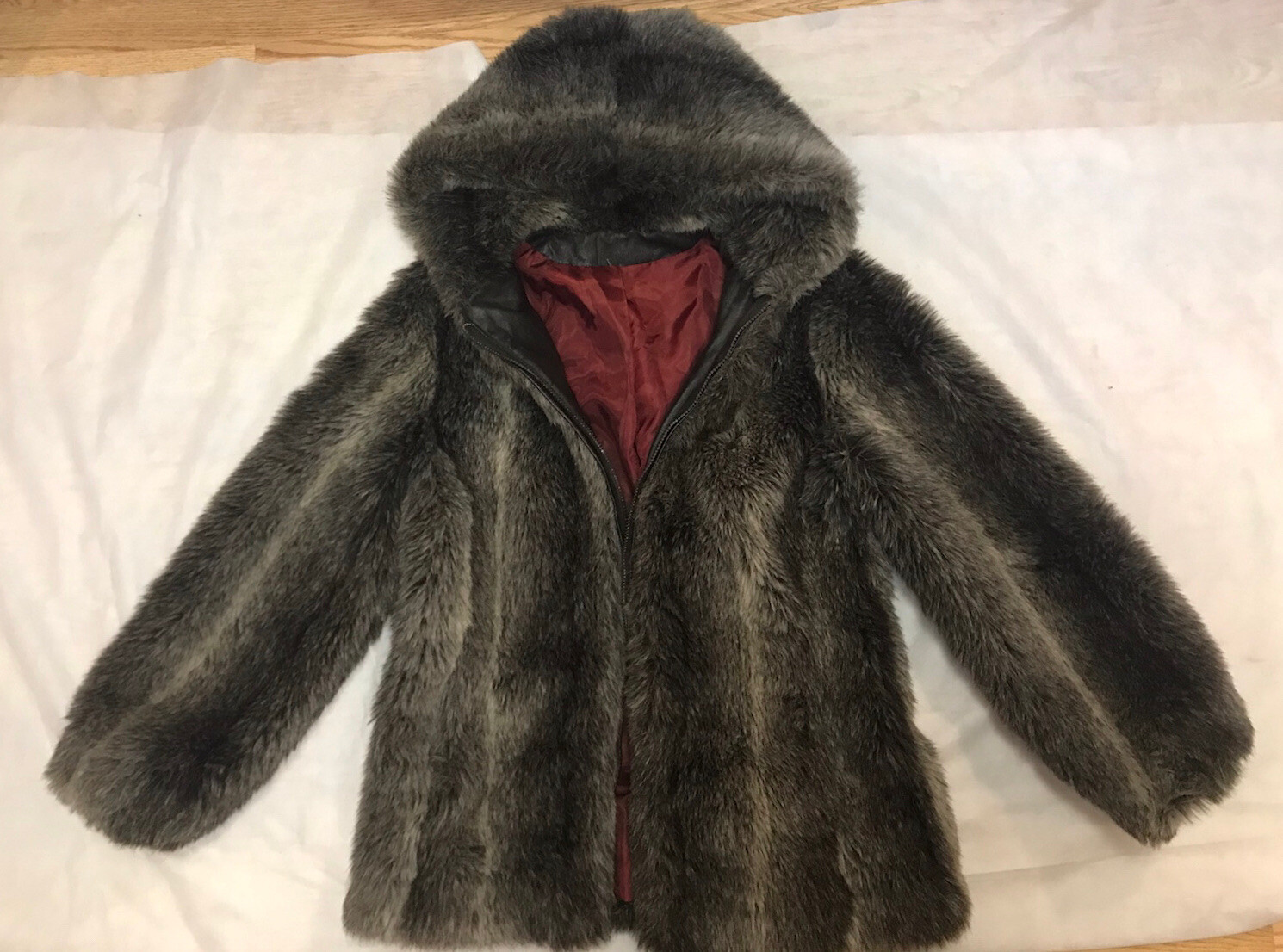 70s Sears Fashions Womens Faux Fur Hooded Coat Lined Sz S Puffy-Look Brown Zip