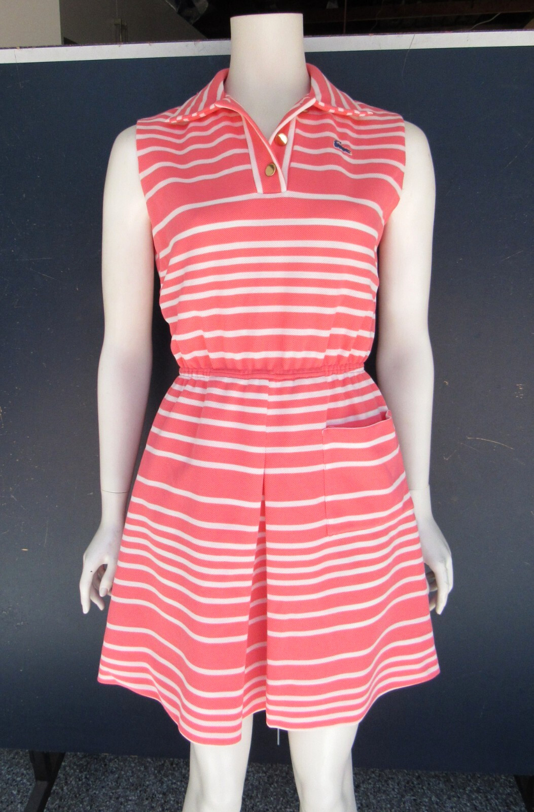 Vintage 1960s Coral Stripe Lacoste David Crystal Sleeveless Dress M