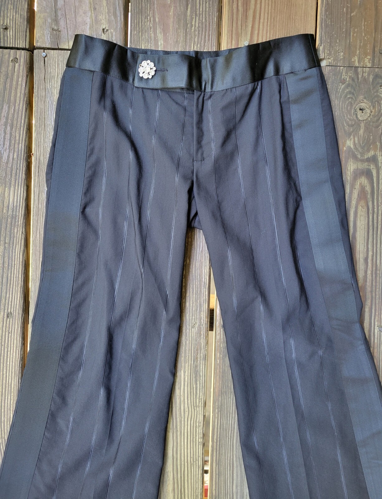 Nanette Lepore vintage 90s 00s pant suit black satin stripe brooch low rise 0