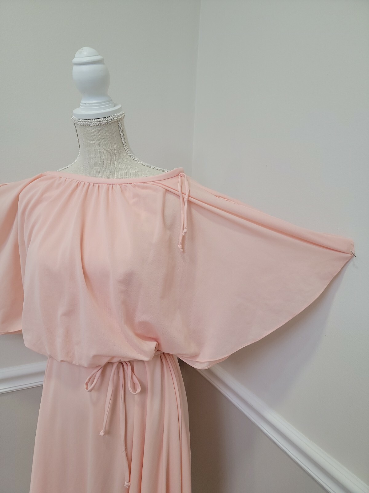 Vtg 70s Laurel Ridge Dress Butterfly Sleeve Overlay Top A Line