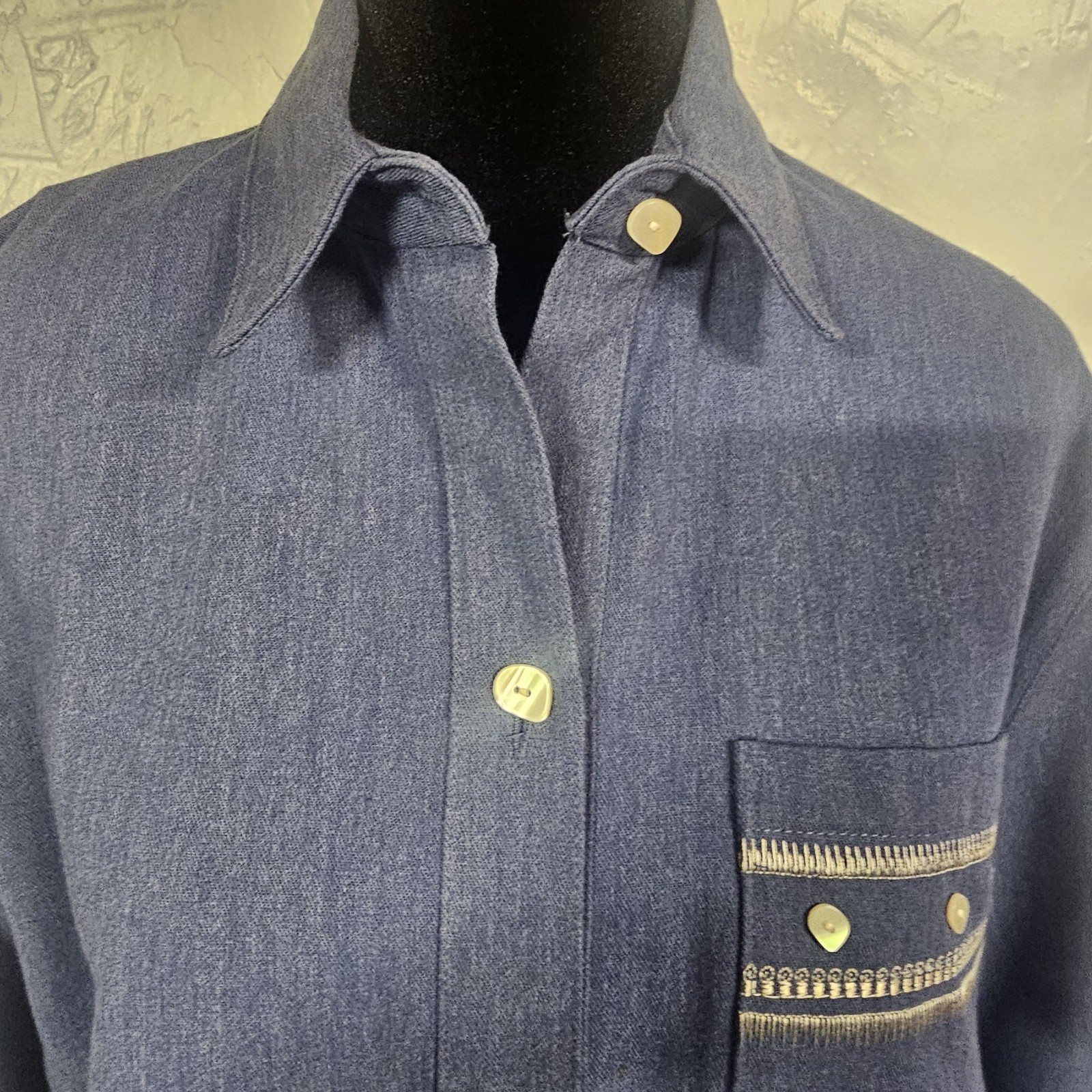 Vintage Bon Worth Women’s Denim Blouse Embroidered Country Americana Size S