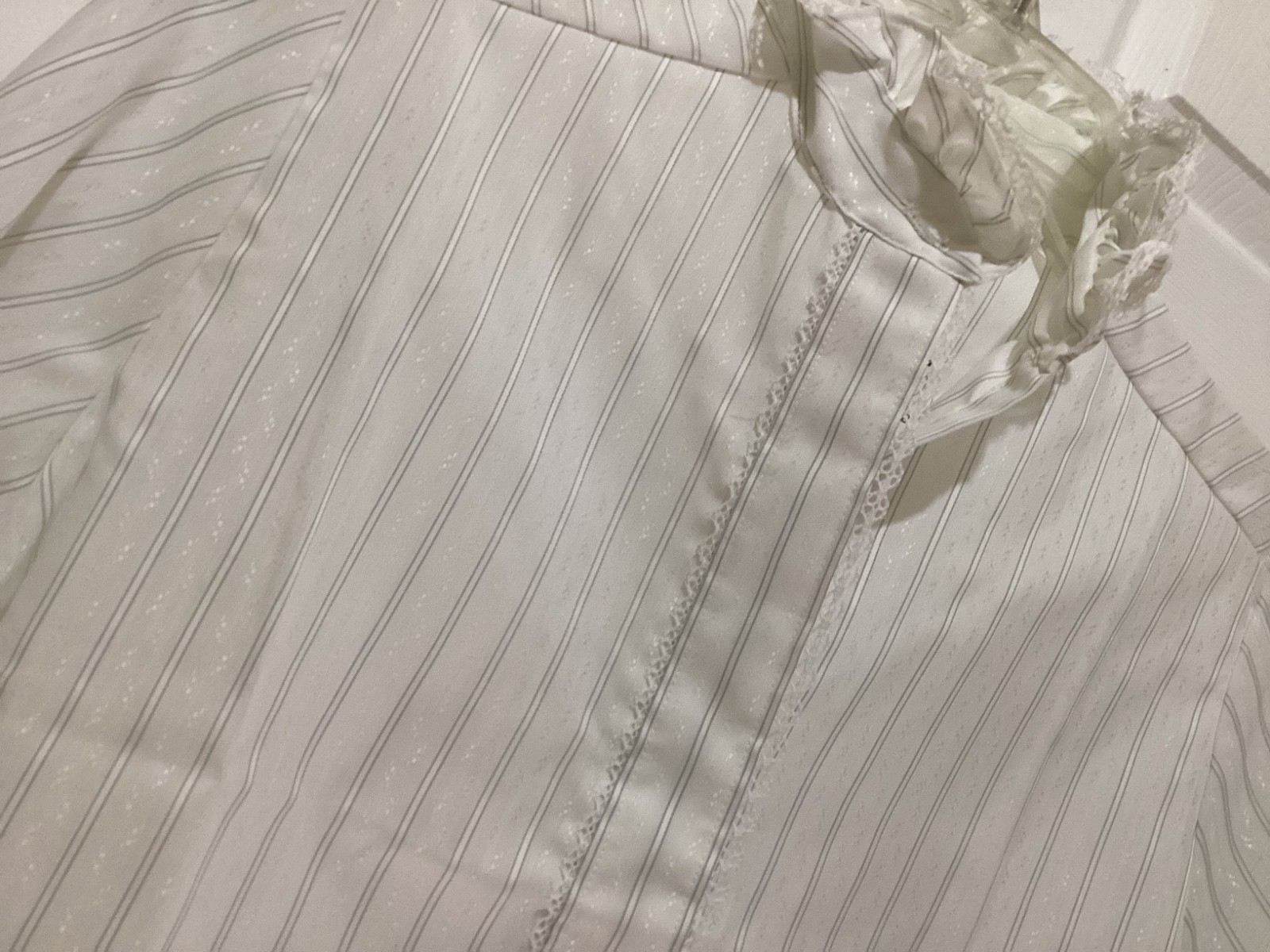 VTG 80s 90s Shapely Striped Ruffled Collar Shirt Button Down~10~NOS ~NWT