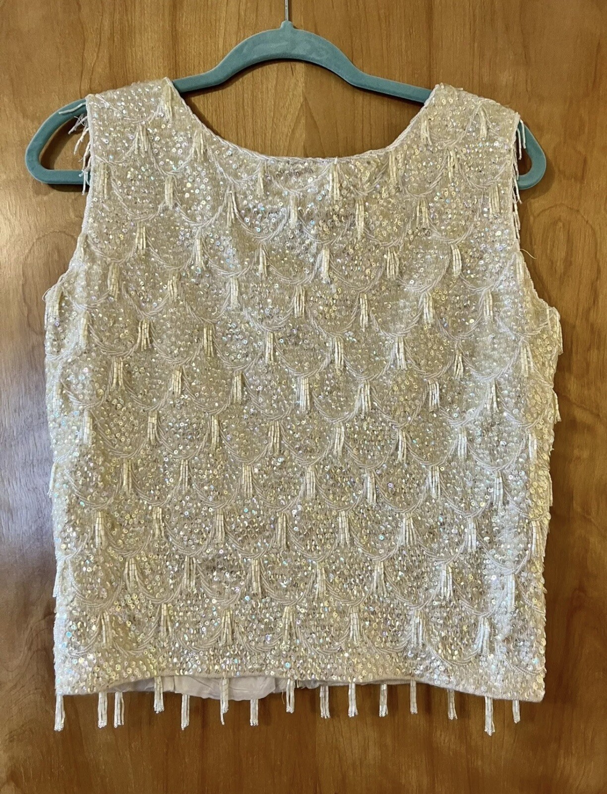 Kenzar Hong Kong Sleeveless Top Flapper Sequins Vintage Beaded Tassels Party 36