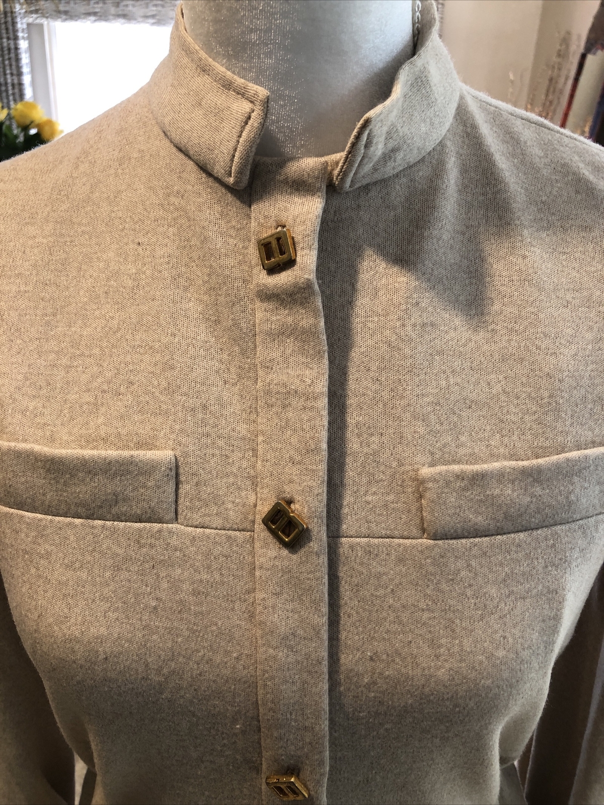 Geoffrey Beene mid 60s oatmeal worsted wool shirtwaist dress logo “B” buttons S