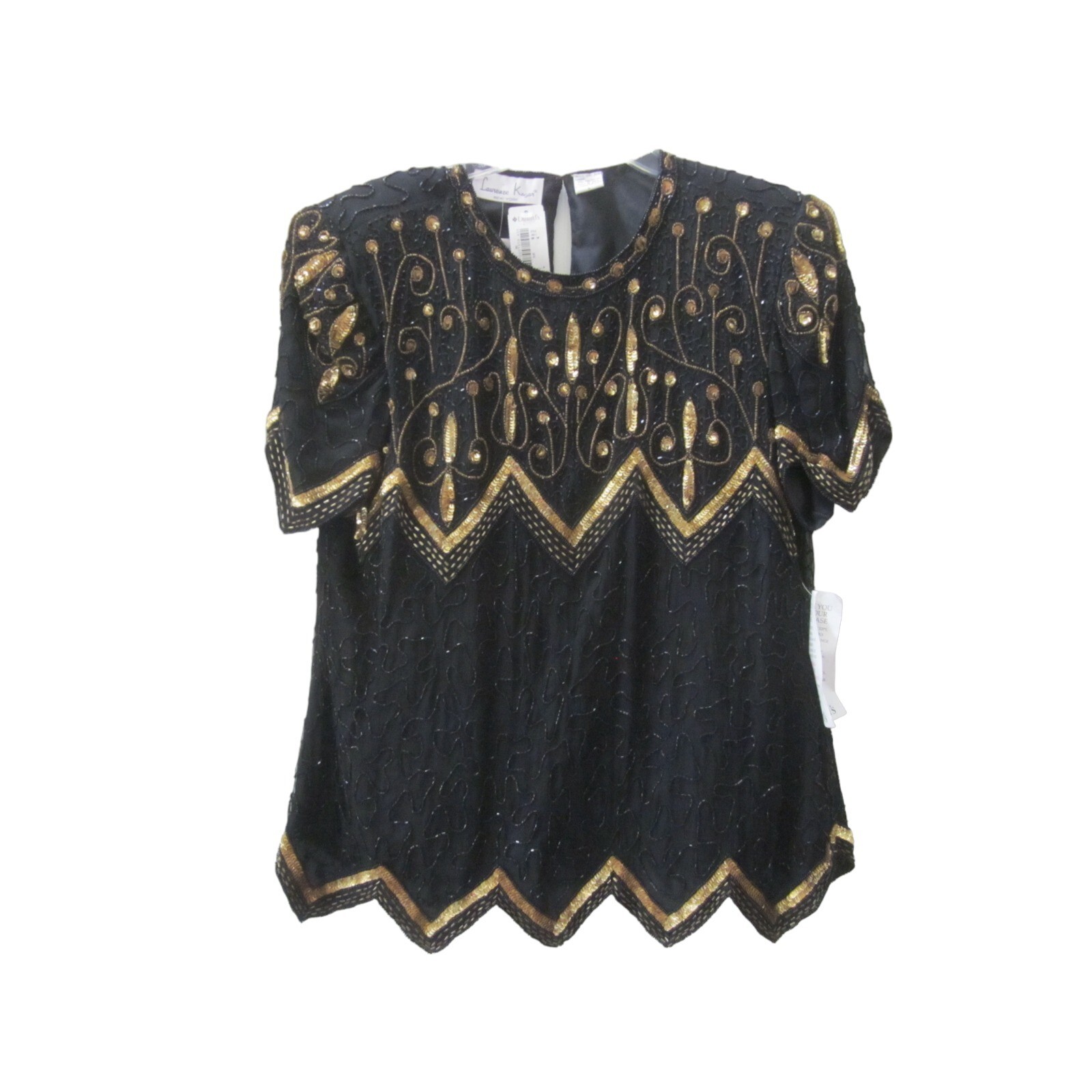 VTG NWT LAURENCE KAZAR Silk Heavily Beaded & Sequined Black Gold Evening Bouse L