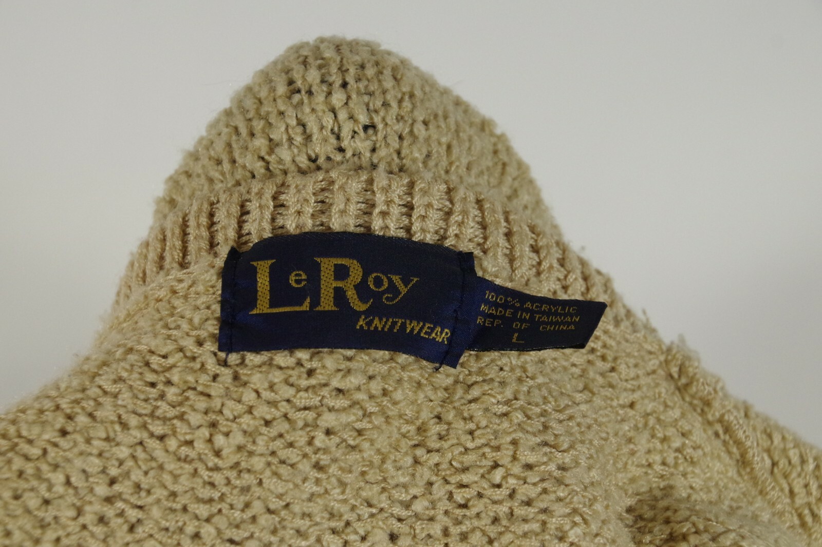 Vintage Classic Le Roy Knitwear Tan Gold Open Cardigan Size L Large Womens Soft