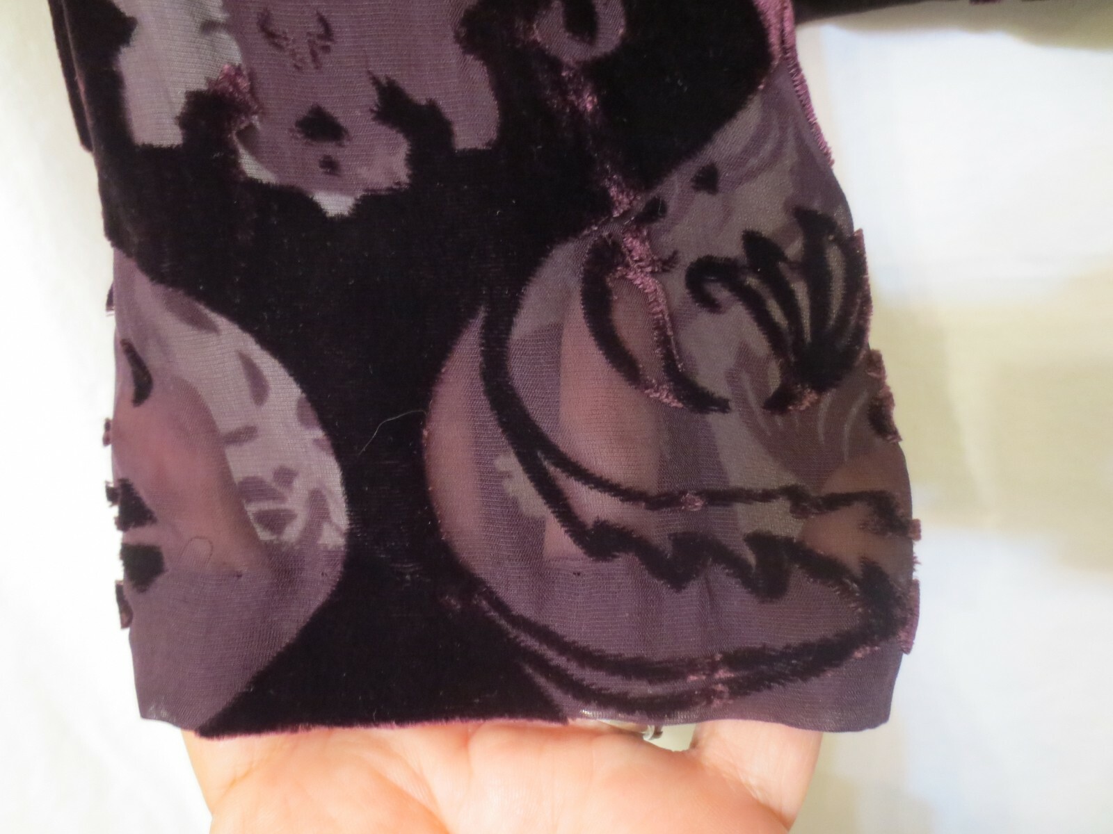 Vtg Jenny Helene Elegant Purple Floral Burnt Velvet Silk Open Jacket Women’s XS