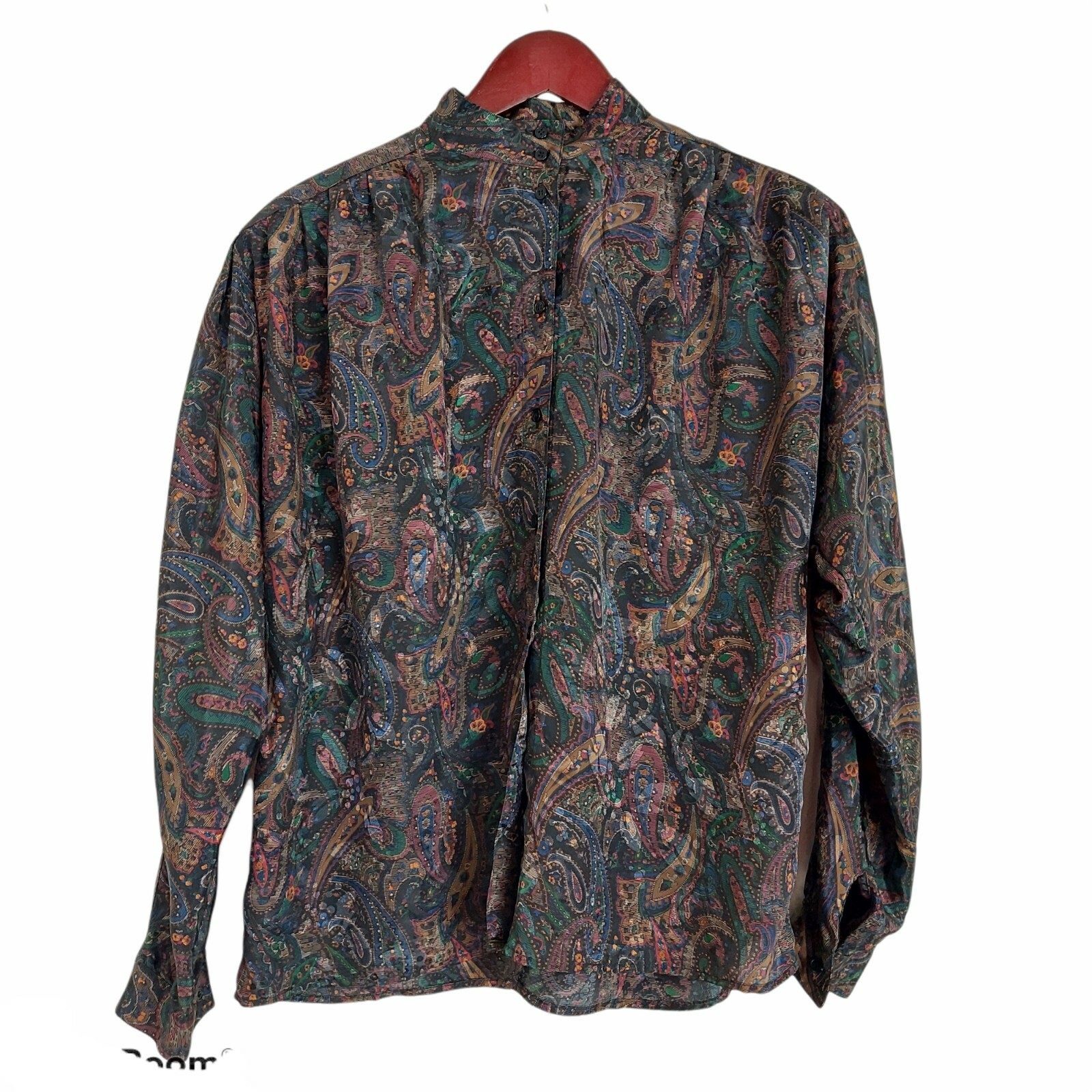 Regina Porter Vintage Paisley Pleated Sleeve Button Down Blouse Size S 70’s 80’s