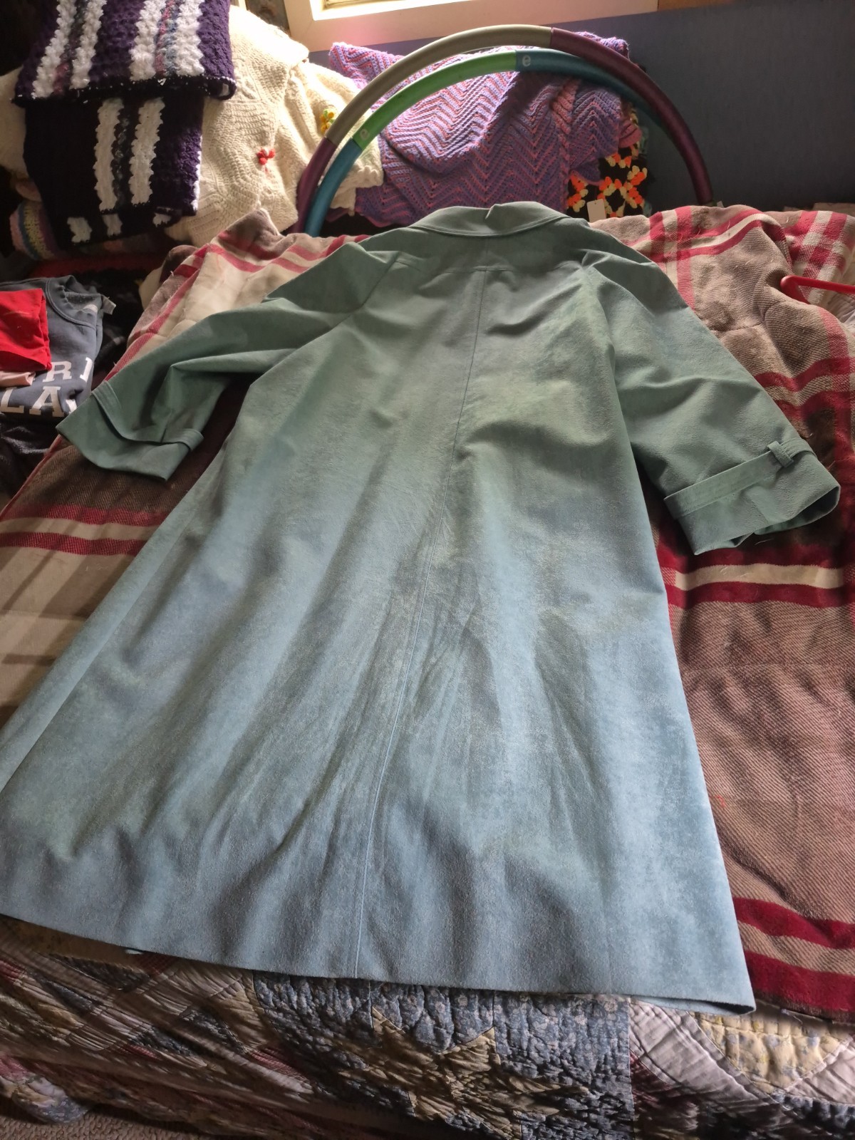 Vintage 70s Lady Jerold Powder Blue Swing Coat Faux Suede Mod Tent Jacket Lined