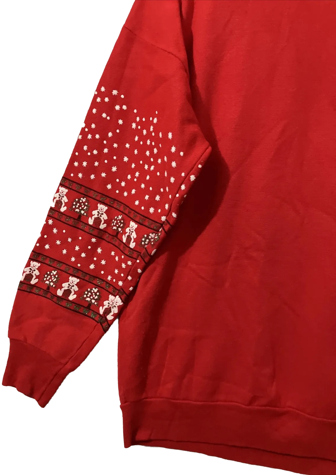 Vintage Sky Lite 80s Red Teddy Bear Christmas Crewneck Sweater Glitter Size M