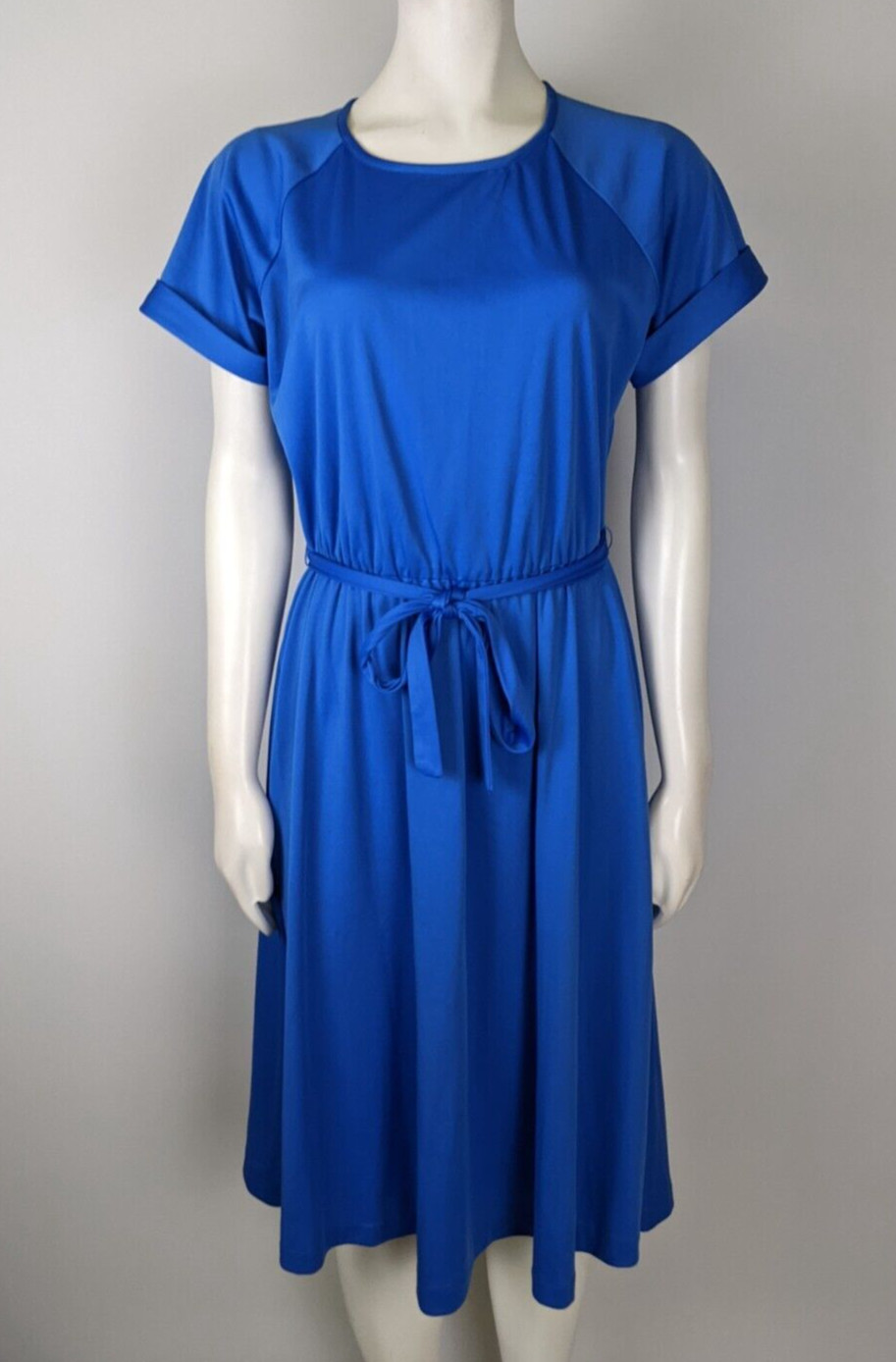 Vintage 70s Women’s Dress Size 12 Haband For Her Blue Belted Stretch Knit