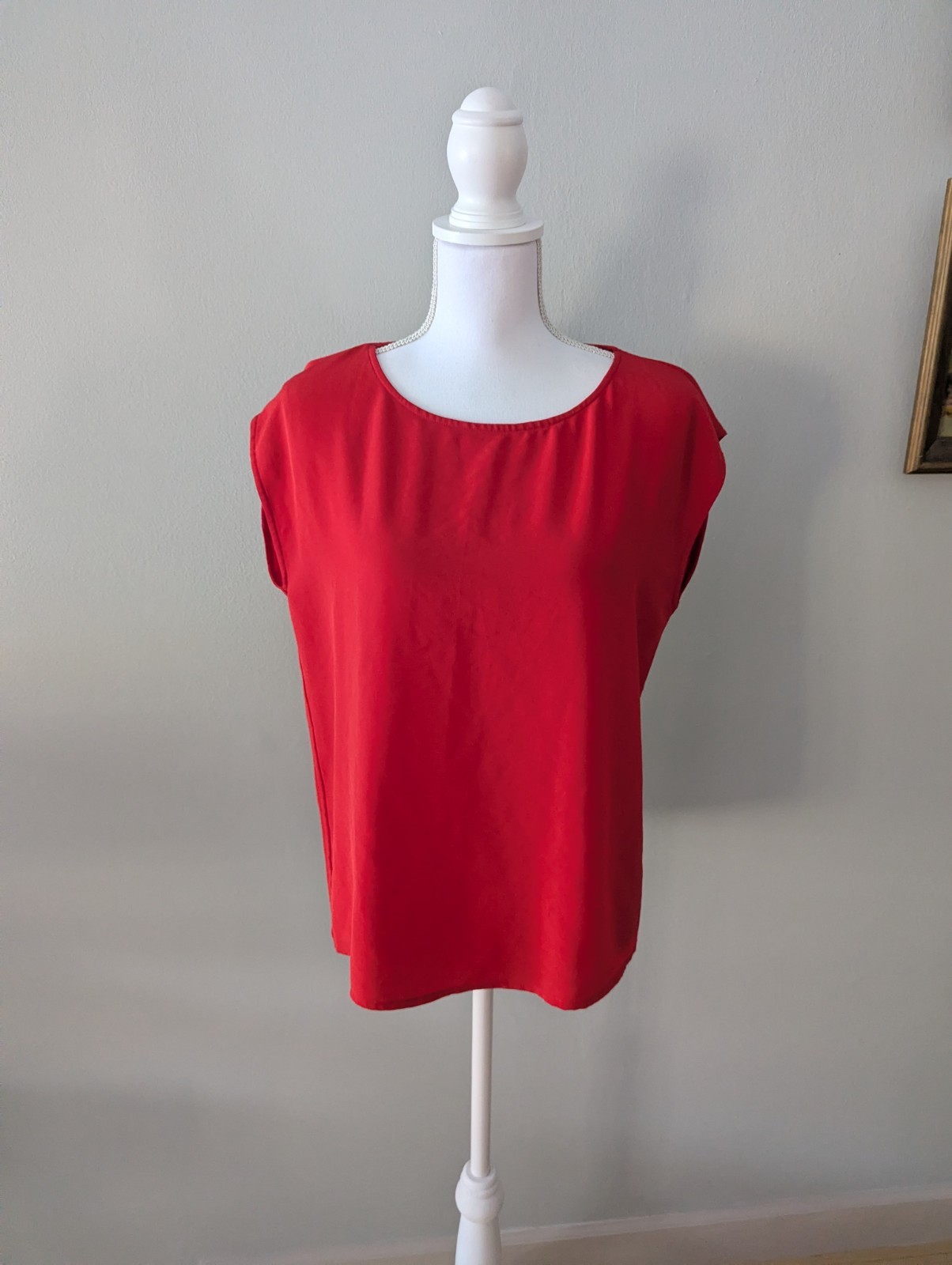 Vintage 80s Pierre Balmain Women’s Medium Short Cap Sleeve Red Blouse Top 181