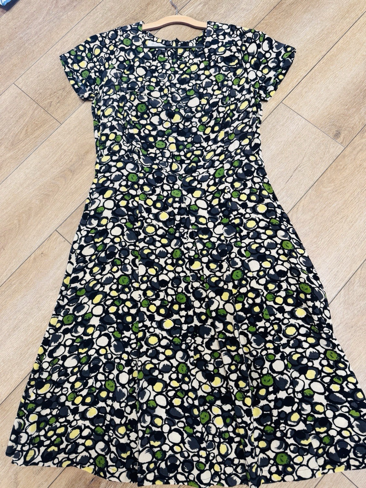 Vintage 100% Silk MCM Laska DRESS Modern Art Circles MADMEN Style SZ S Fit Flare