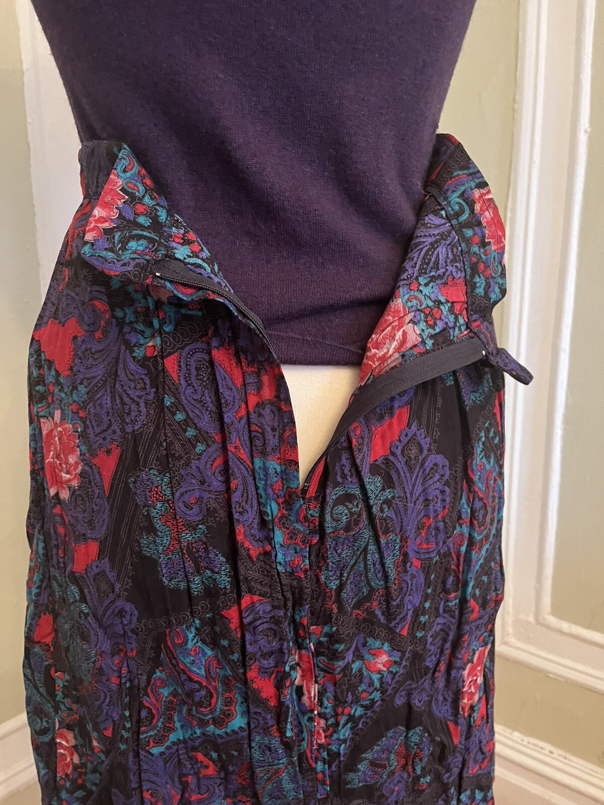 Vintage Paisley and Rose Pleated Skirt by Ms Interpret