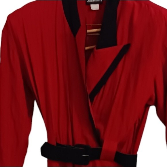 Vintage 1980’s Dress John Roberts Red Dress Med Pleated Pin Stripe Belt