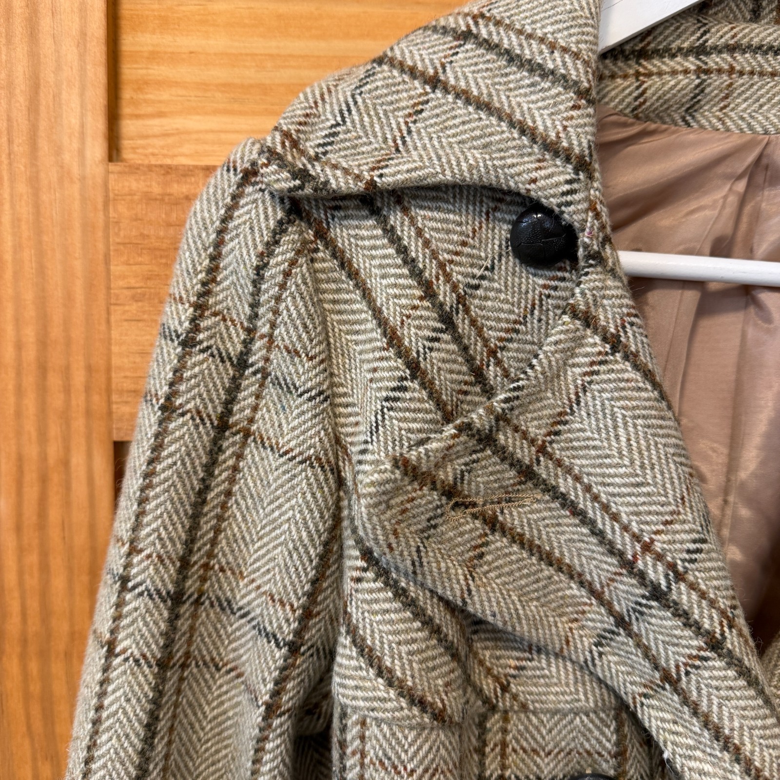 Vintage 70s Tweed ILGWU Neutral Belted Peacoat and Skirt Set Women’s size S