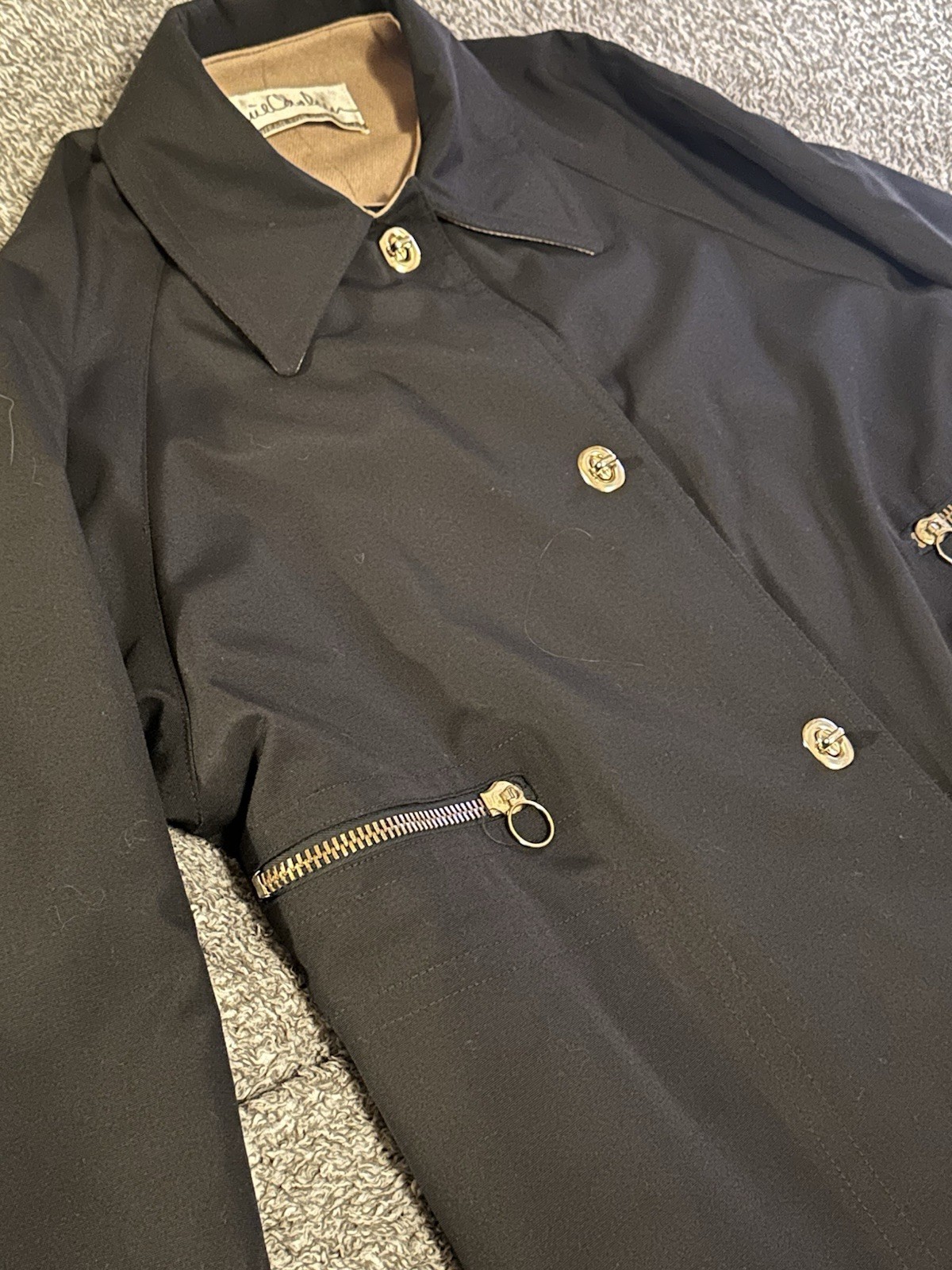 Vintage 70s Bonnie Cashin Russ Taylor Weatherwear Black Coat Toggles Zip Pockets