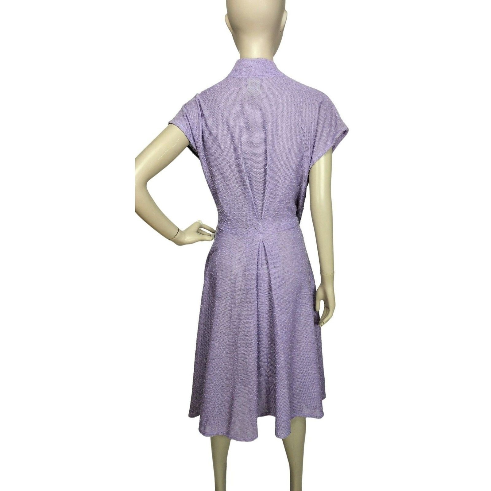 Vintage 70s Julie Miller of California Purple Wool Boucle Pleated Wrap Dress M/L