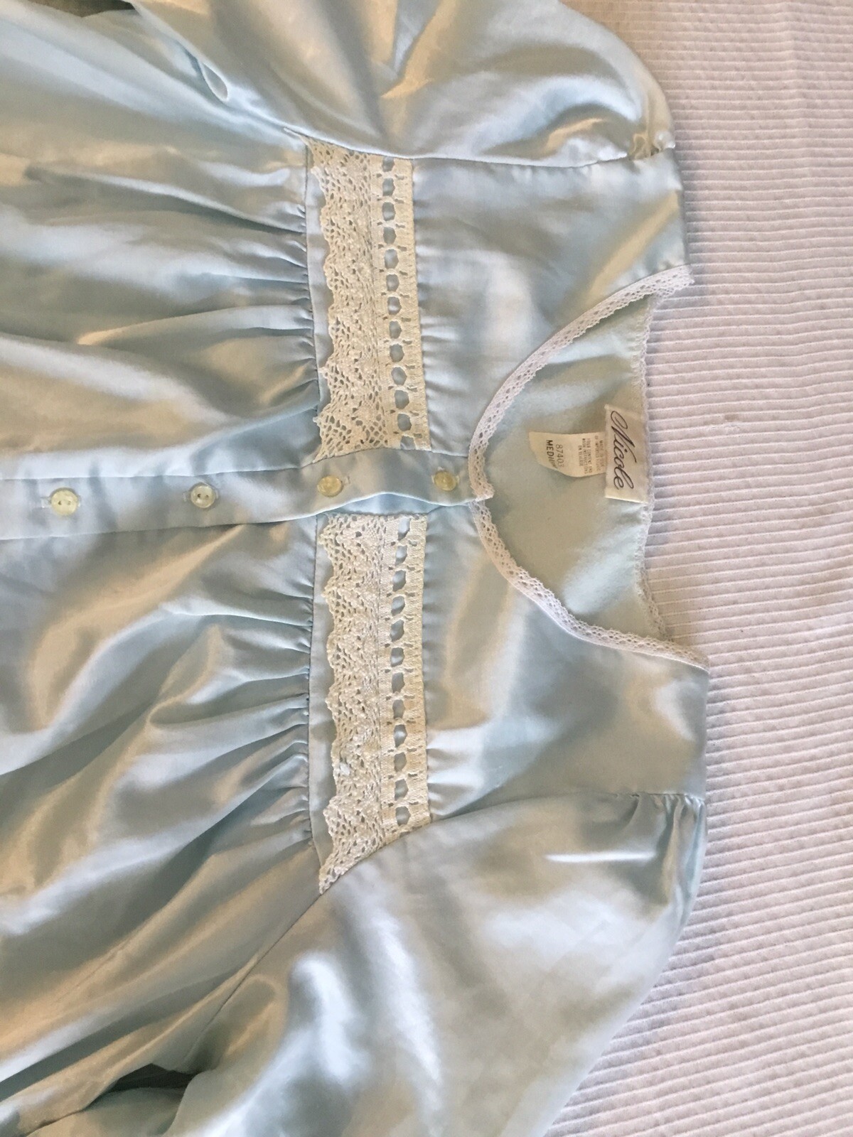 Nicole Vintage night gown Blue M USA poly cotton Blend Satin mid-calf