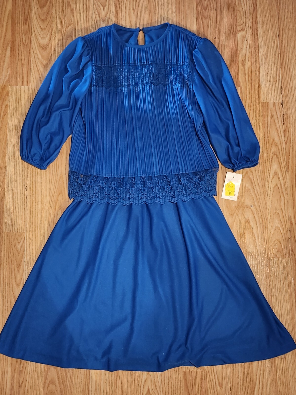 Vintage Good Times Dress Blue Made in USA Size 8P New Old Stock 3/4 Sleeve 80s