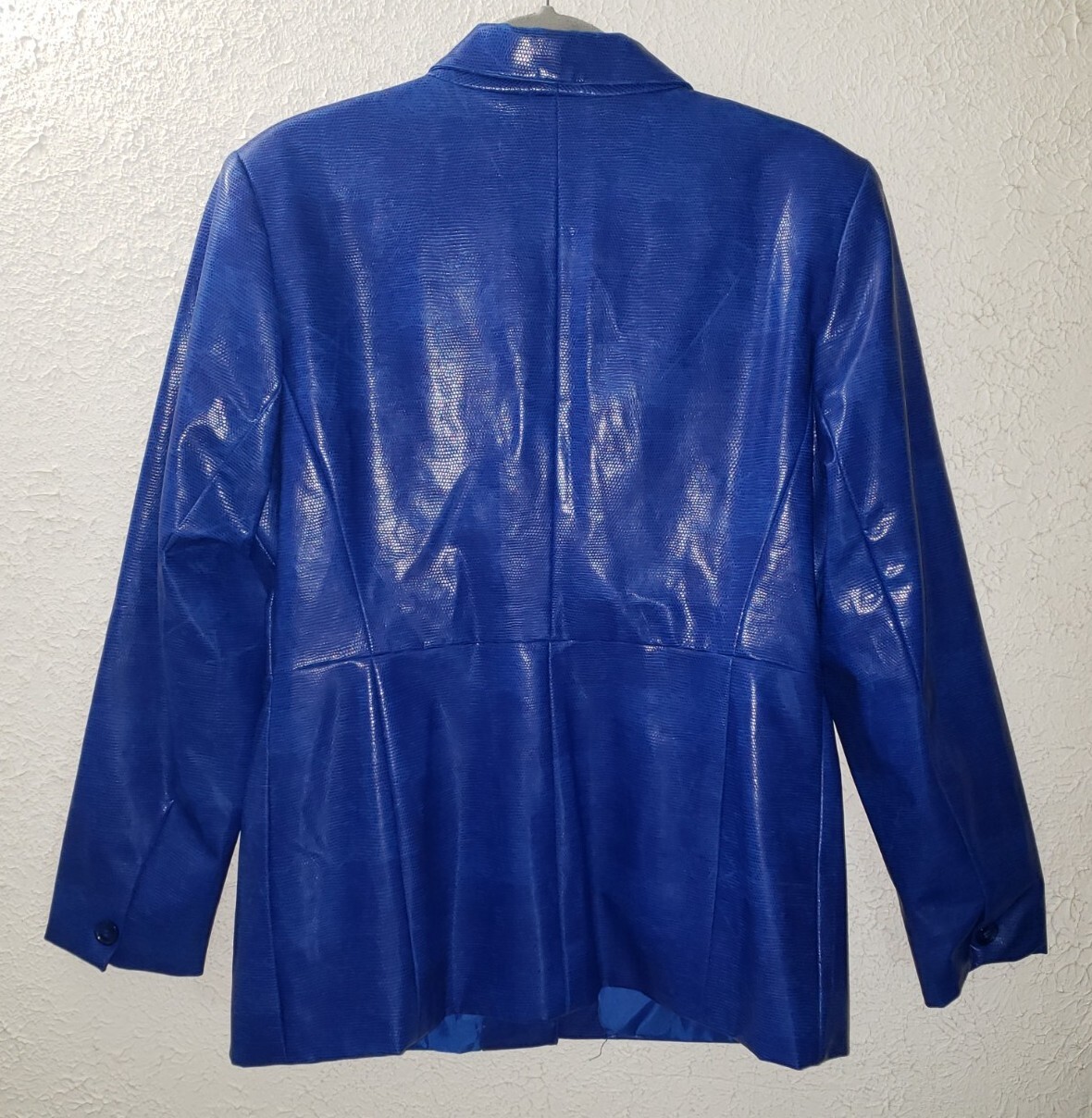 Vintage 90s Hugo Buscati Collection Blue Shiny Blazer Womens Jacket Polyurethane