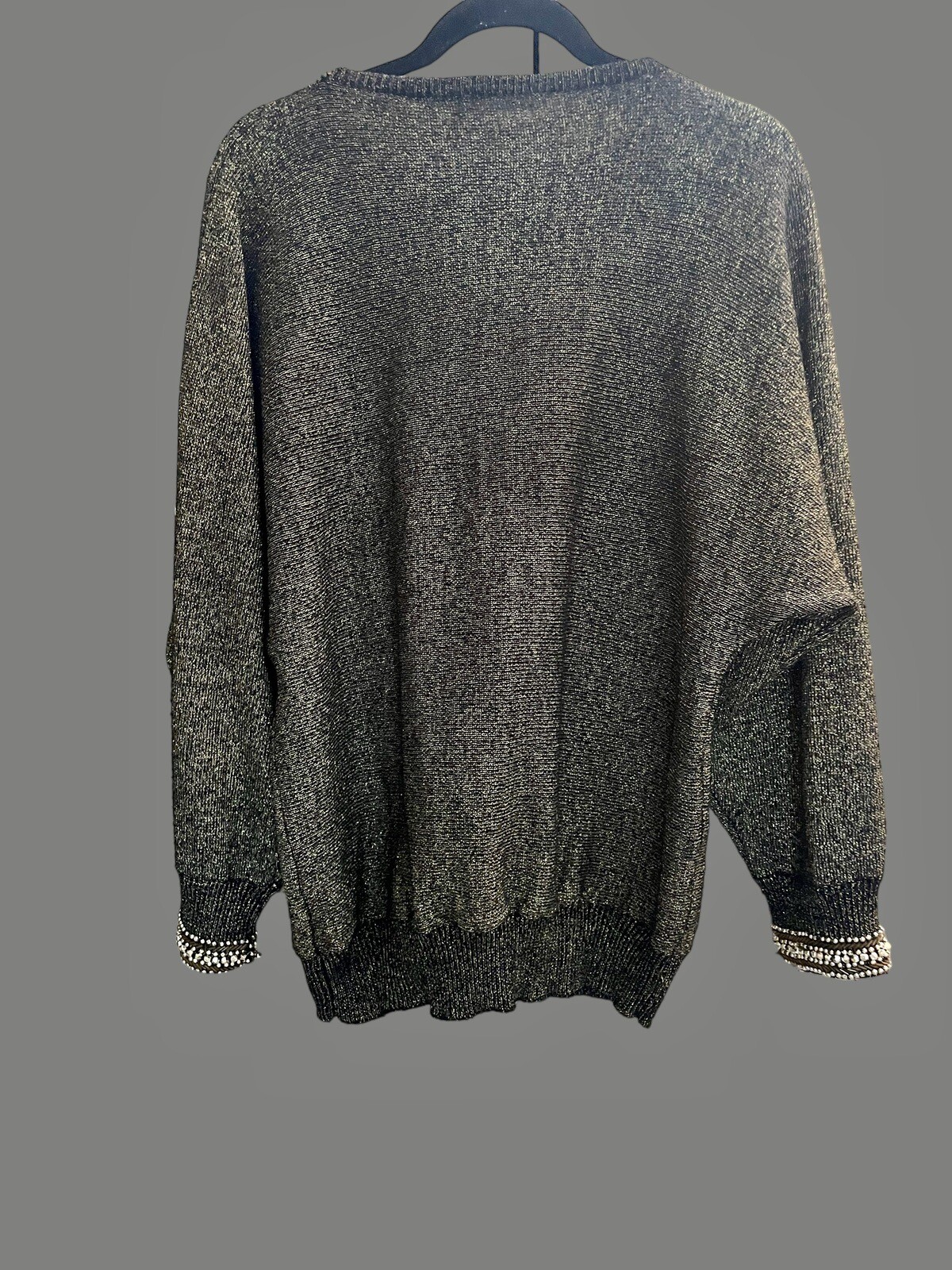 Vintage Sweater McBling Pearl Beads Glam Fairy Goth Evening Knitwear Gold Foil L