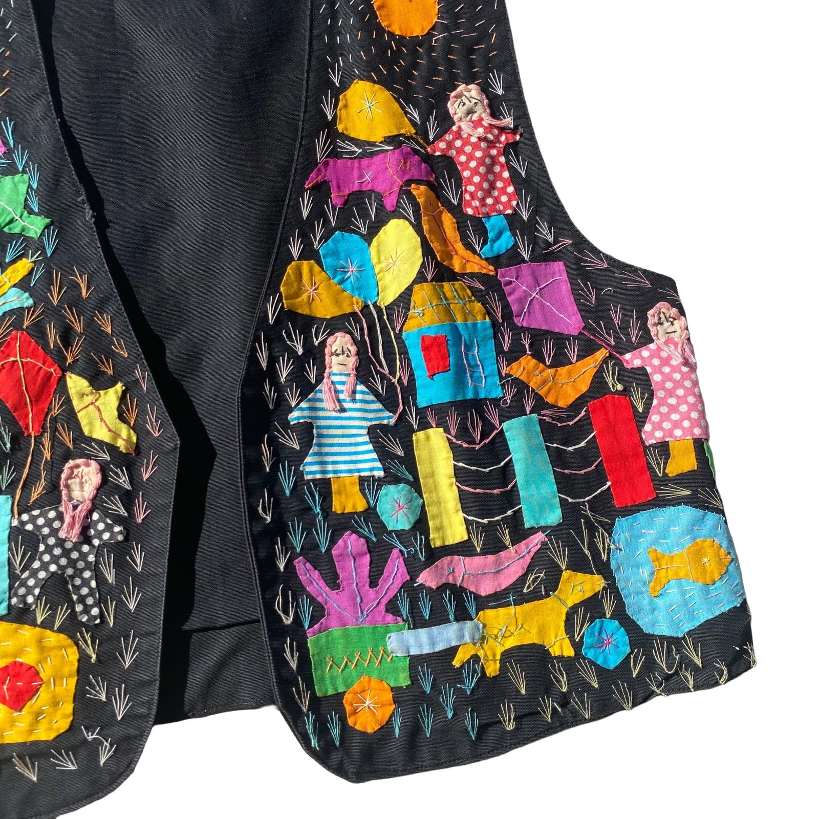 Rare VTG Hand Patched Vest Sz M Multicolor Cotton Animal Motif Novelty Ethnic