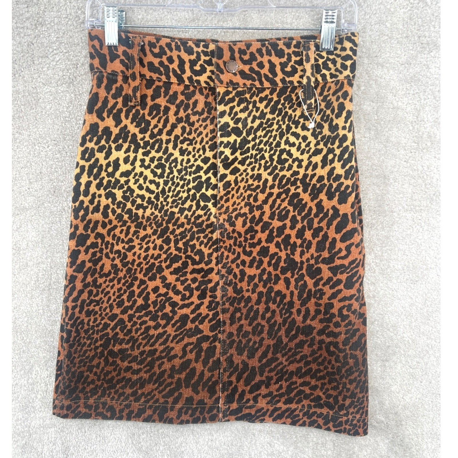 Vintage Made In The Shade Leopard Print Denim Mini Skirt USA Size 11 Y2K Indie