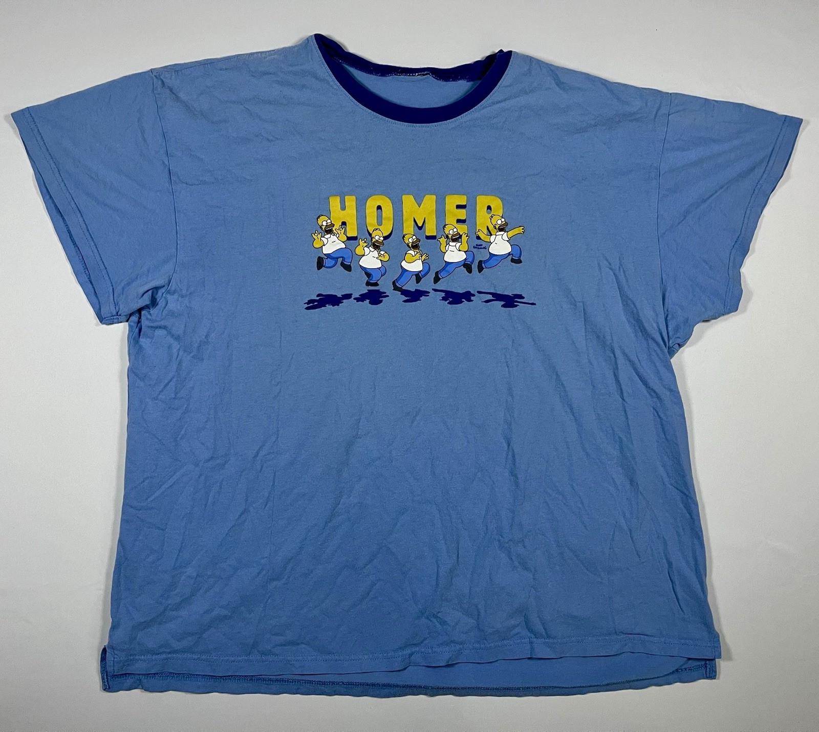 Vintage Simpsons Homer Running Graphic Tee Blue Ringer Shirt Women’s XXL