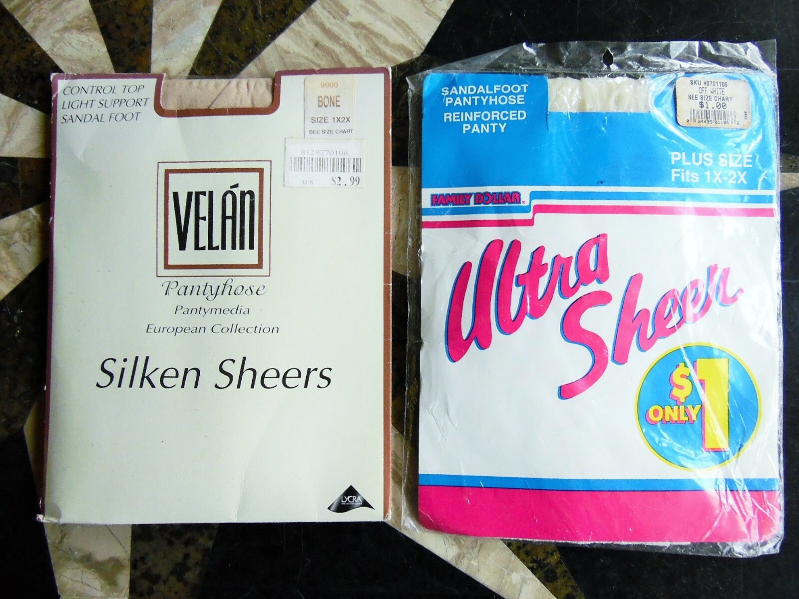 2 NEW(old stock) VTG VELAN ULTRA SHEER PLUS SIZE PANTYHOSE OFF WHITE/BONE 1X-2X