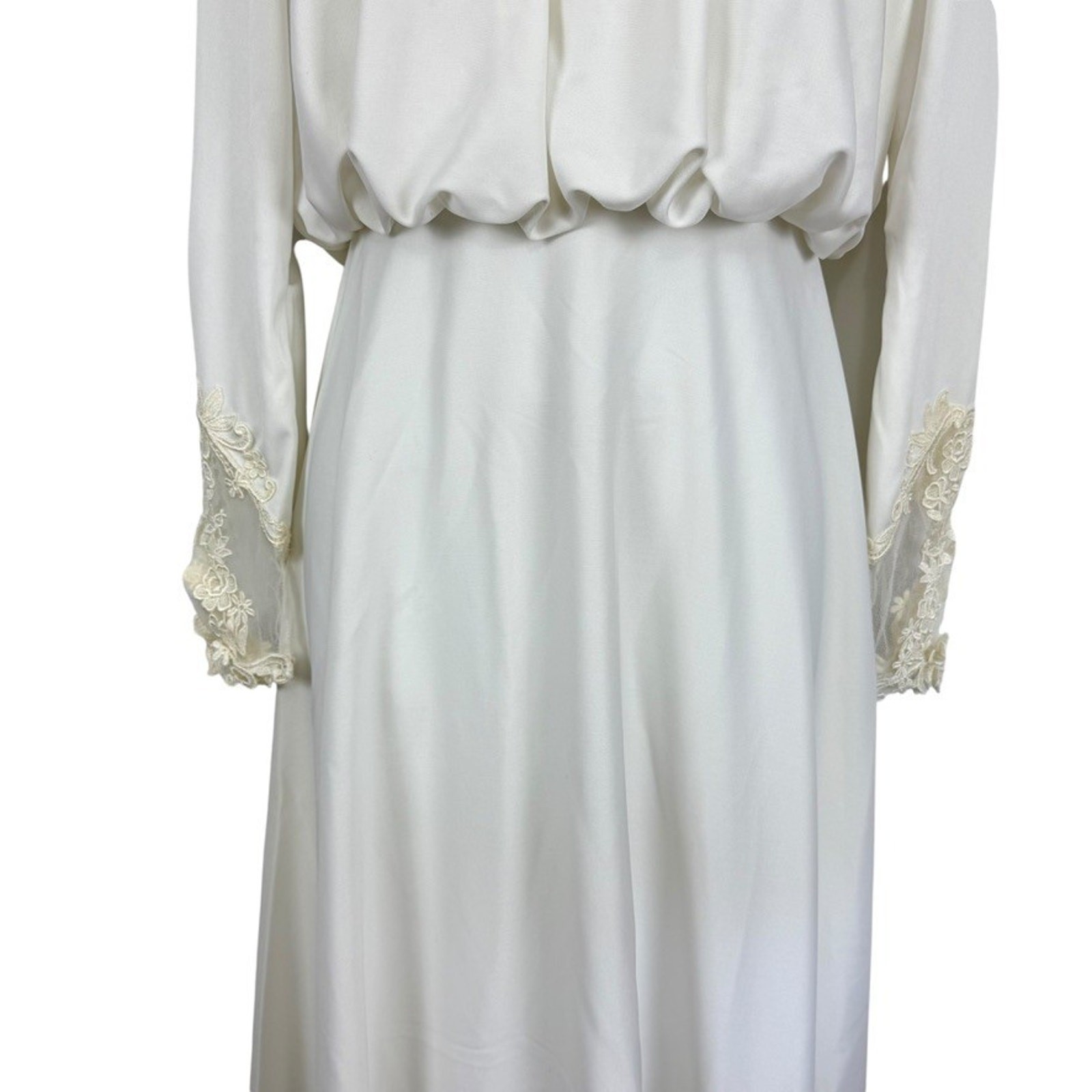JC Penney Fashions Vintage Wedding Dress Train Long Sleeve Blouson Union Tag M