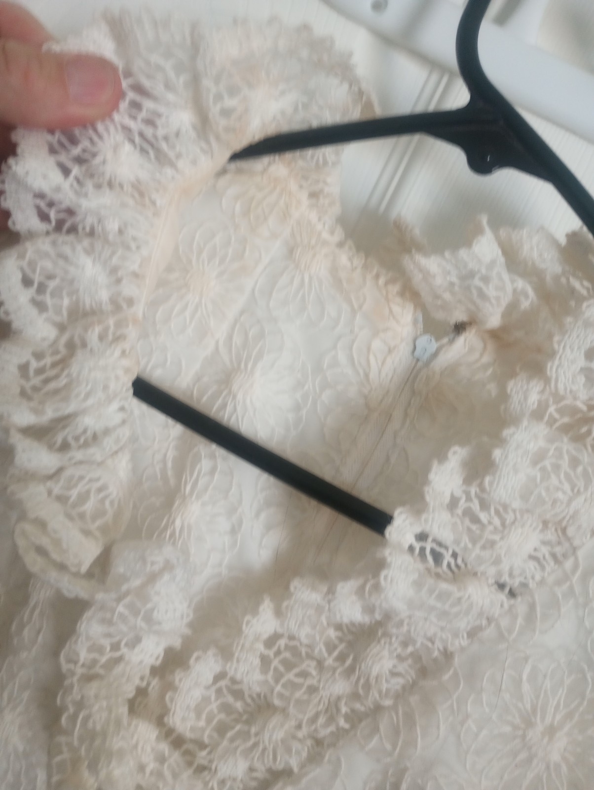 vintage black and white gown, ruffles and floral lace, empire waist no tags