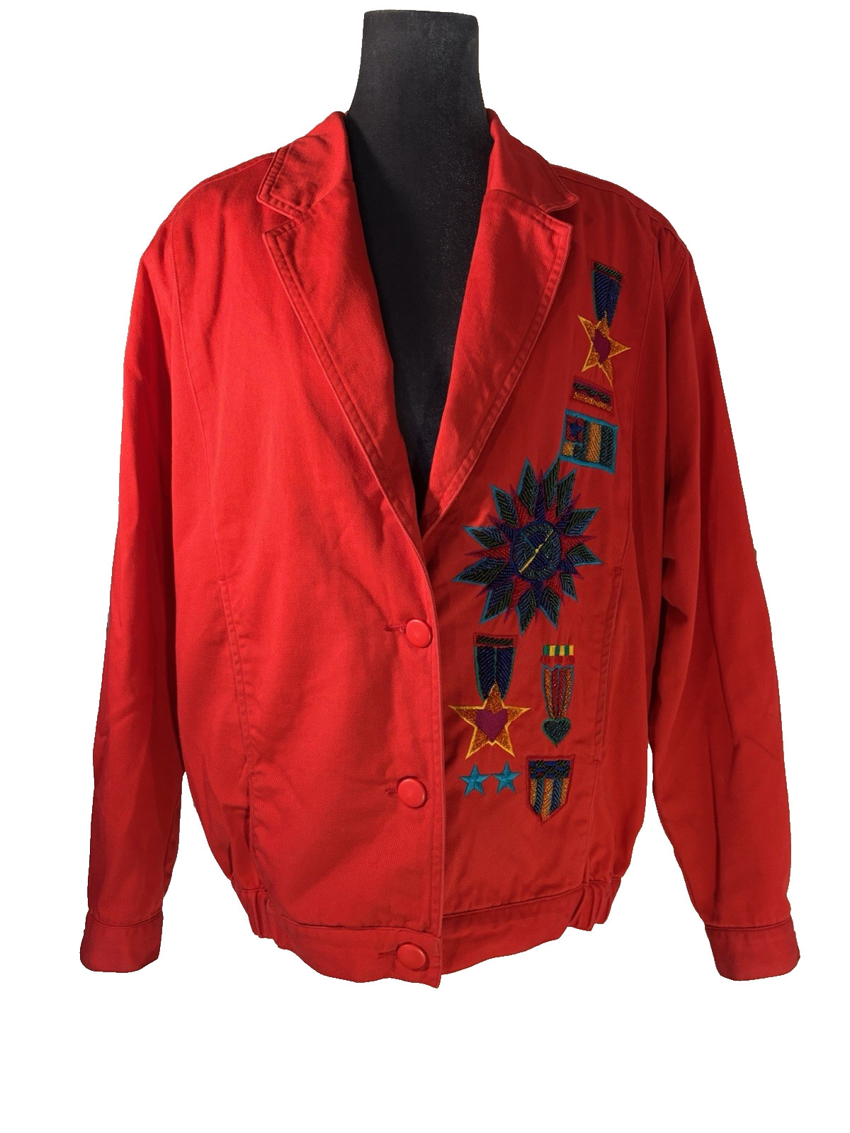 Vtg 90s Jacket Embroidered Heavily Beaded Military Style Medals SZ 6 Maximalist