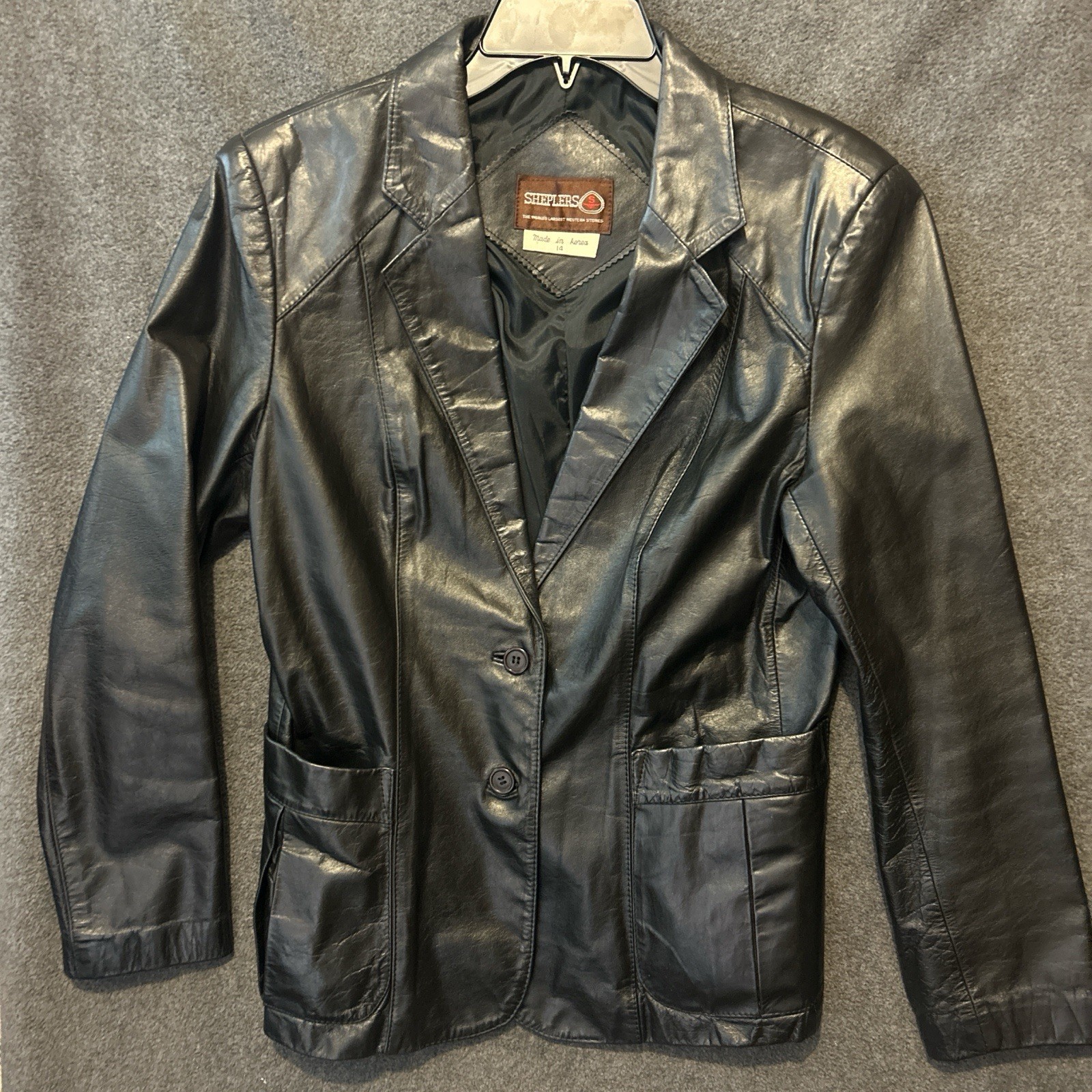 Retro Western 80’s Sheplers Classic Black Leather Blazer Pockets Size 14