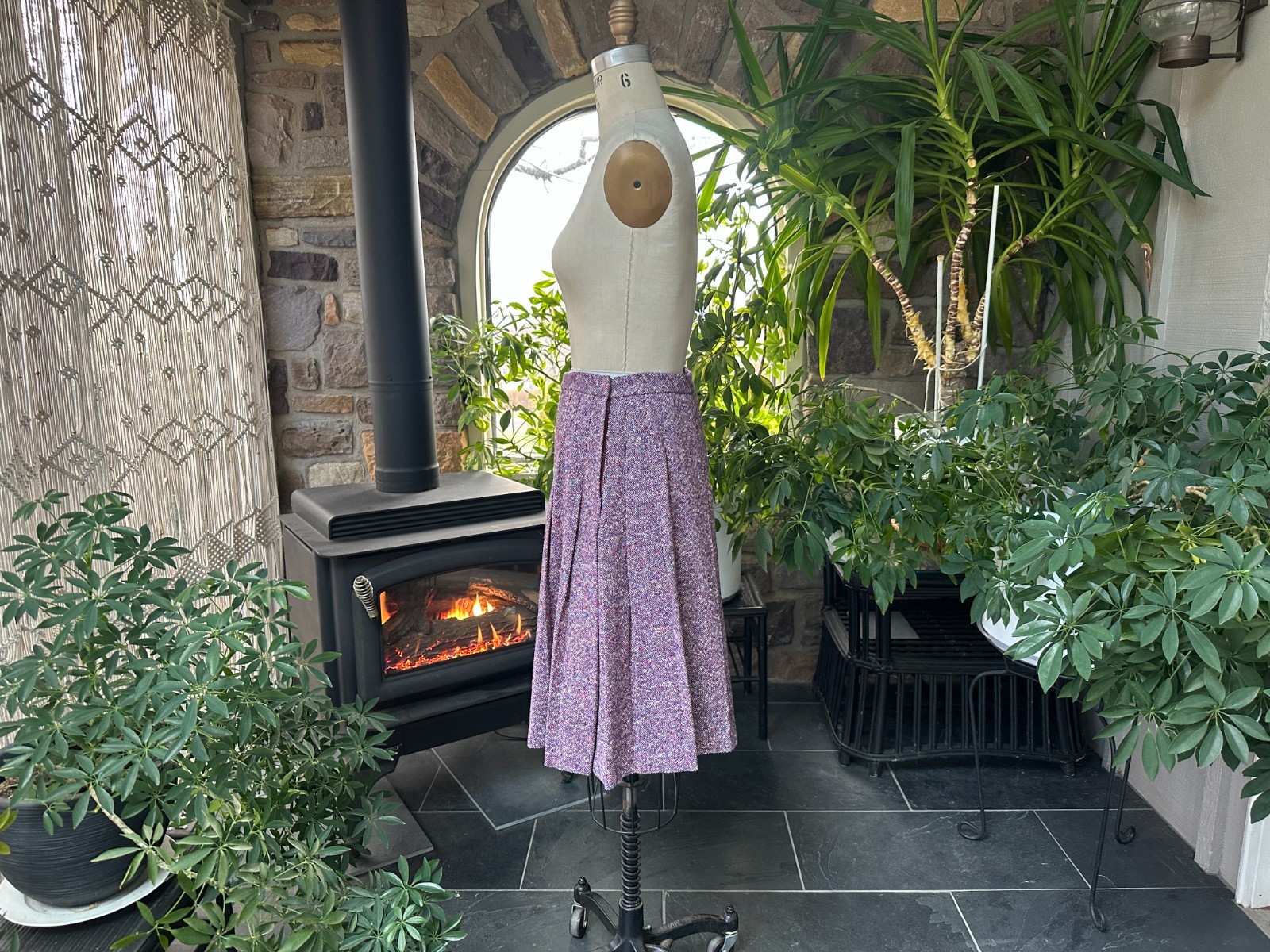Vintage 1970s Purple and White Tweed Pleated Skirt Country Set