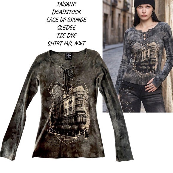 DEADSTOCK Y2K VTG. Sledge Lace Up Grunge Tie Dye Top M/L NWT