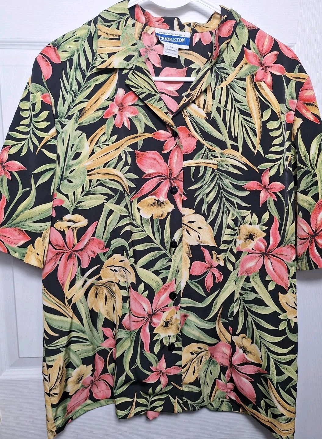 Pendleton Button Down Tall 12 Womens Short Sleeve Shirt Tropical Floral Vintage